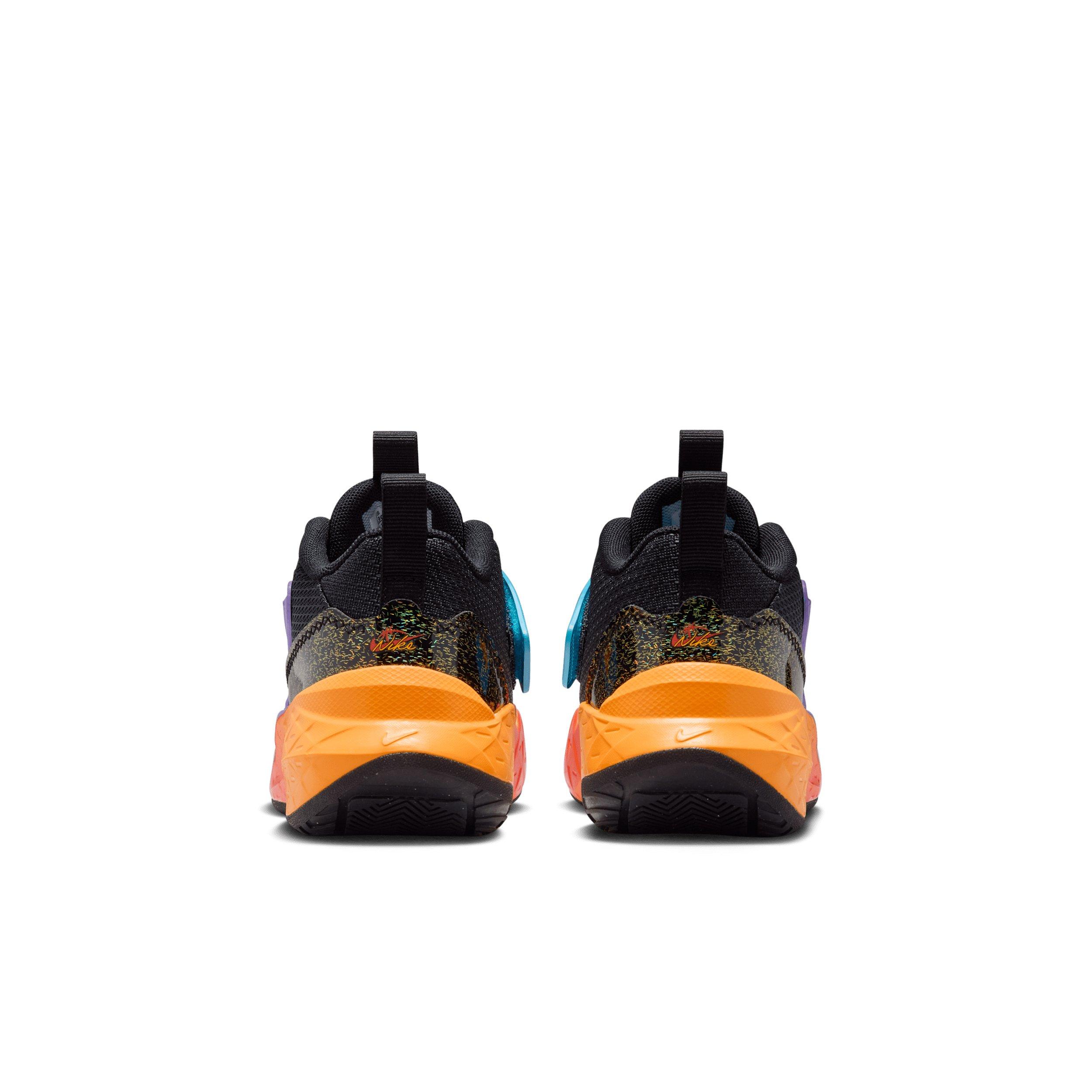 Nike Team Hustle D 12 "Black/Laser Orange/Action Grape/White" Preschool Boys' Basketball Shoe - BLACK/ORANGE/GRAPE/WHITE