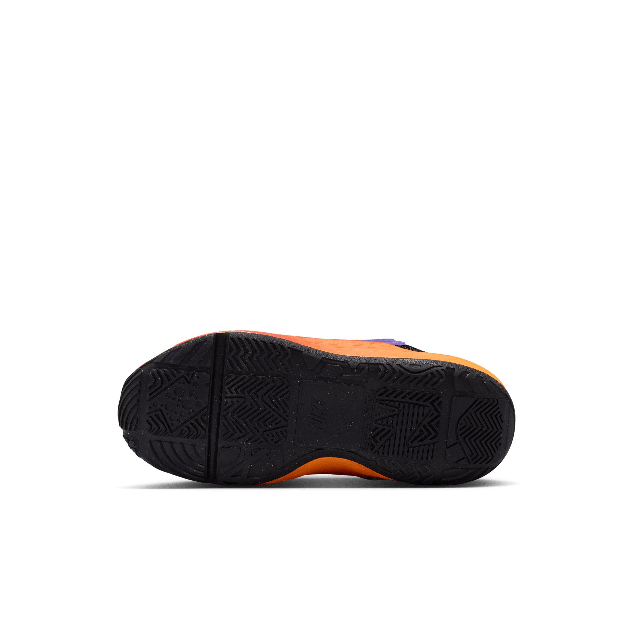 Nike Team Hustle D 12 "Black/Laser Orange/Action Grape/White" Preschool Boys' Basketball Shoe - BLACK/ORANGE/GRAPE/WHITE
