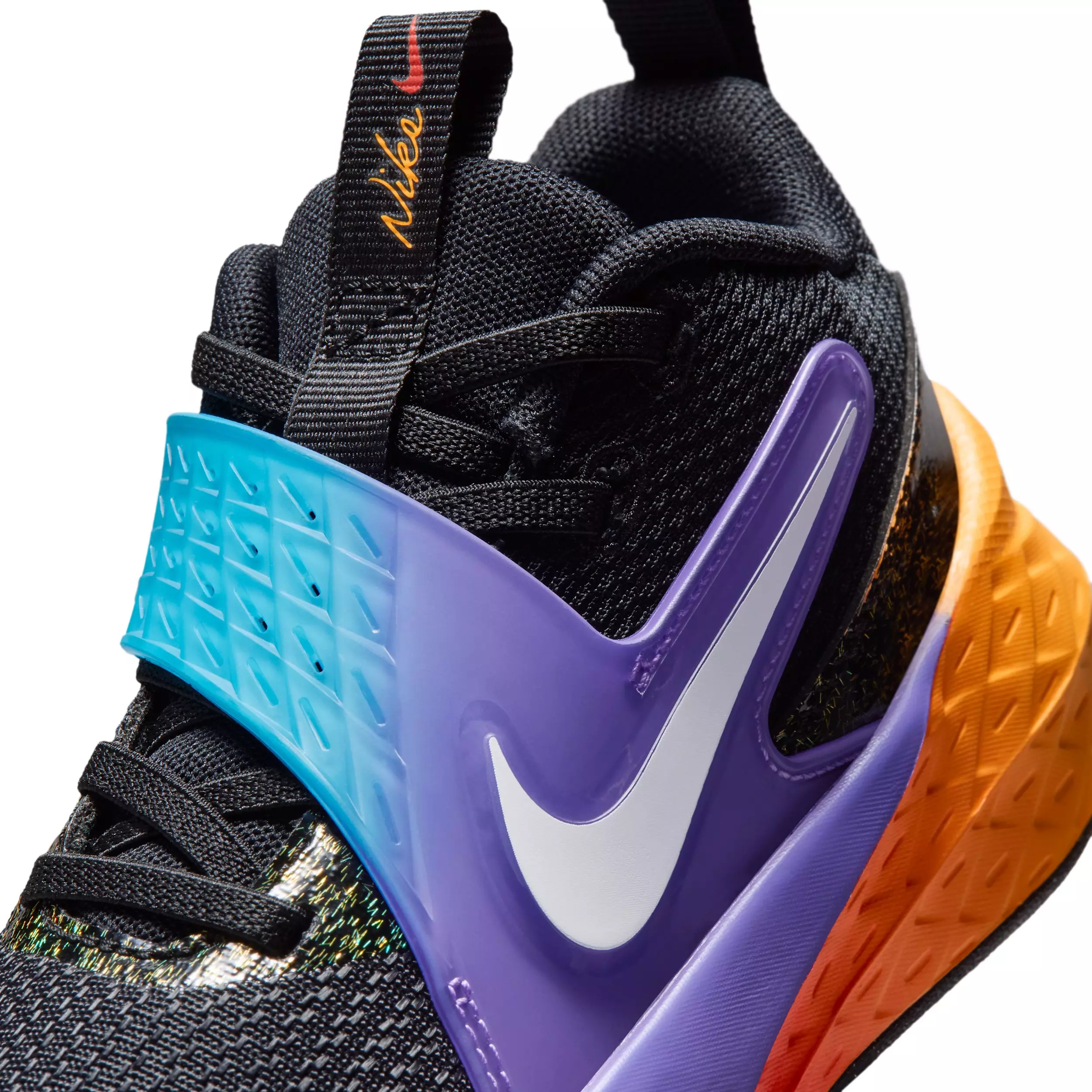 Nike Team Hustle D 12 "Black/Laser Orange/Action Grape/White" Preschool Boys' Basketball Shoe - BLACK/ORANGE/GRAPE/WHITE