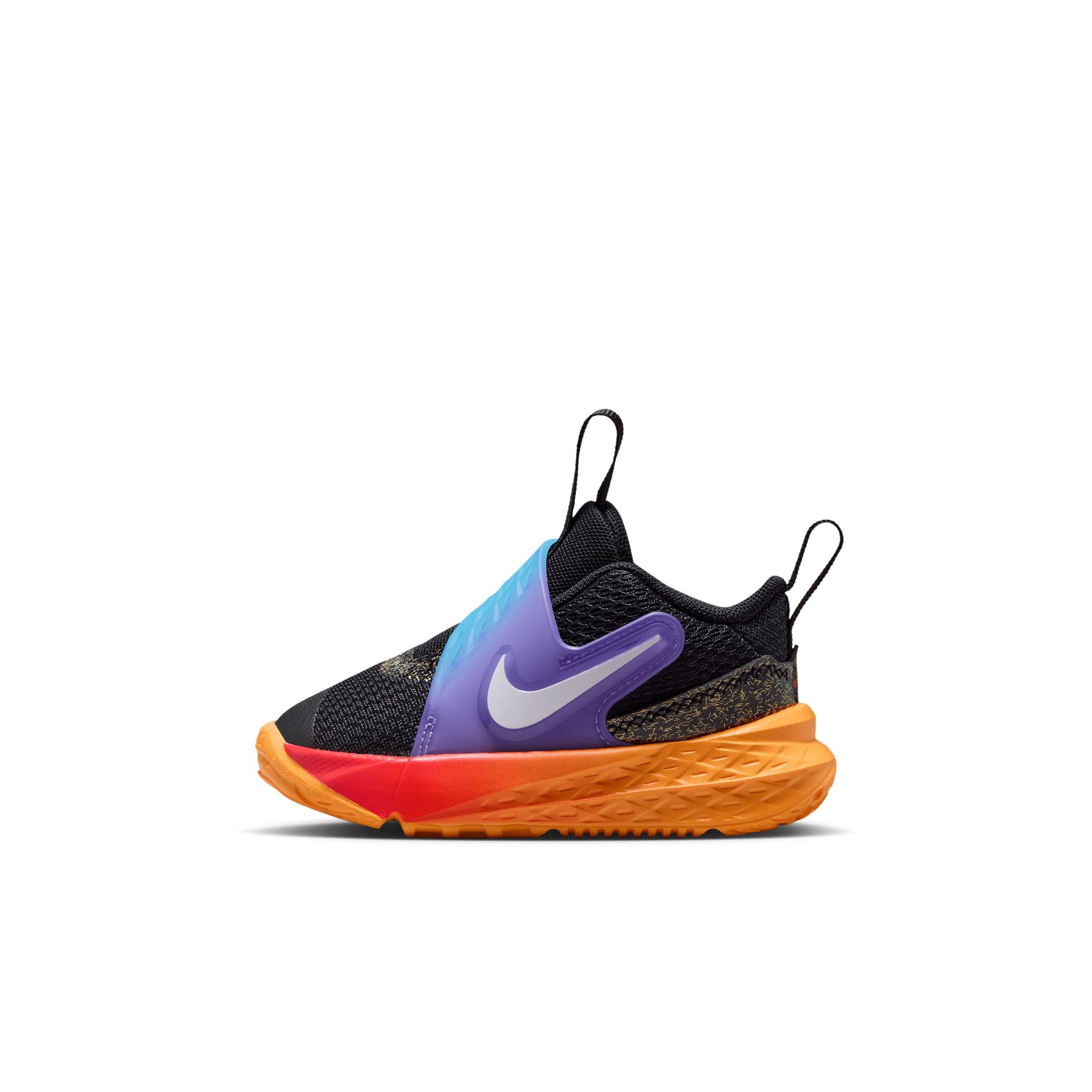 Nike Team Hustle D 12 "Black/Laser Orange/Action Grape/White" Infant Boys' Basketball Shoe - BLACK/ORANGE/GRAPE/WHITE