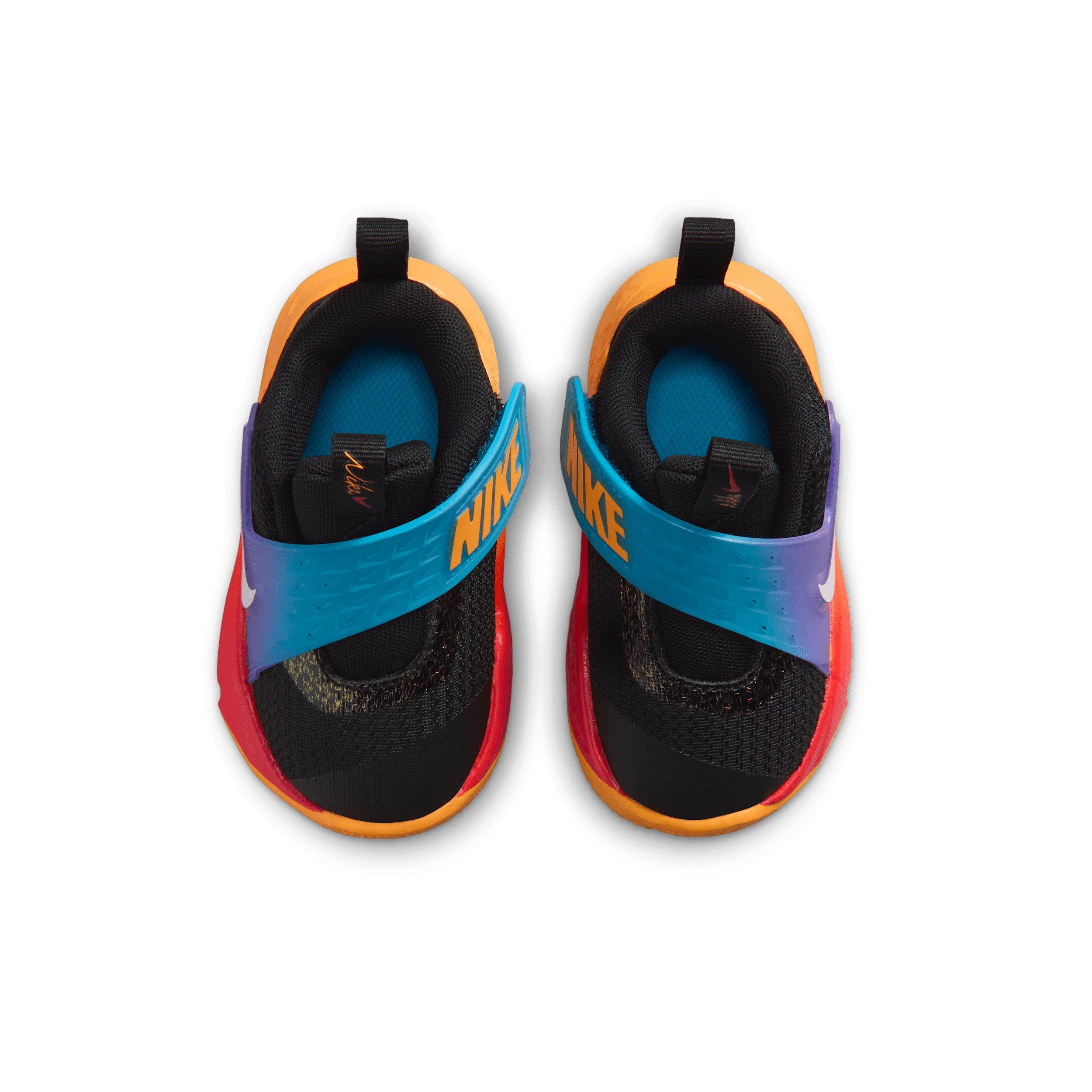 Nike Team Hustle D 12 "Black/Laser Orange/Action Grape/White" Infant Boys' Basketball Shoe - BLACK/ORANGE/GRAPE/WHITE