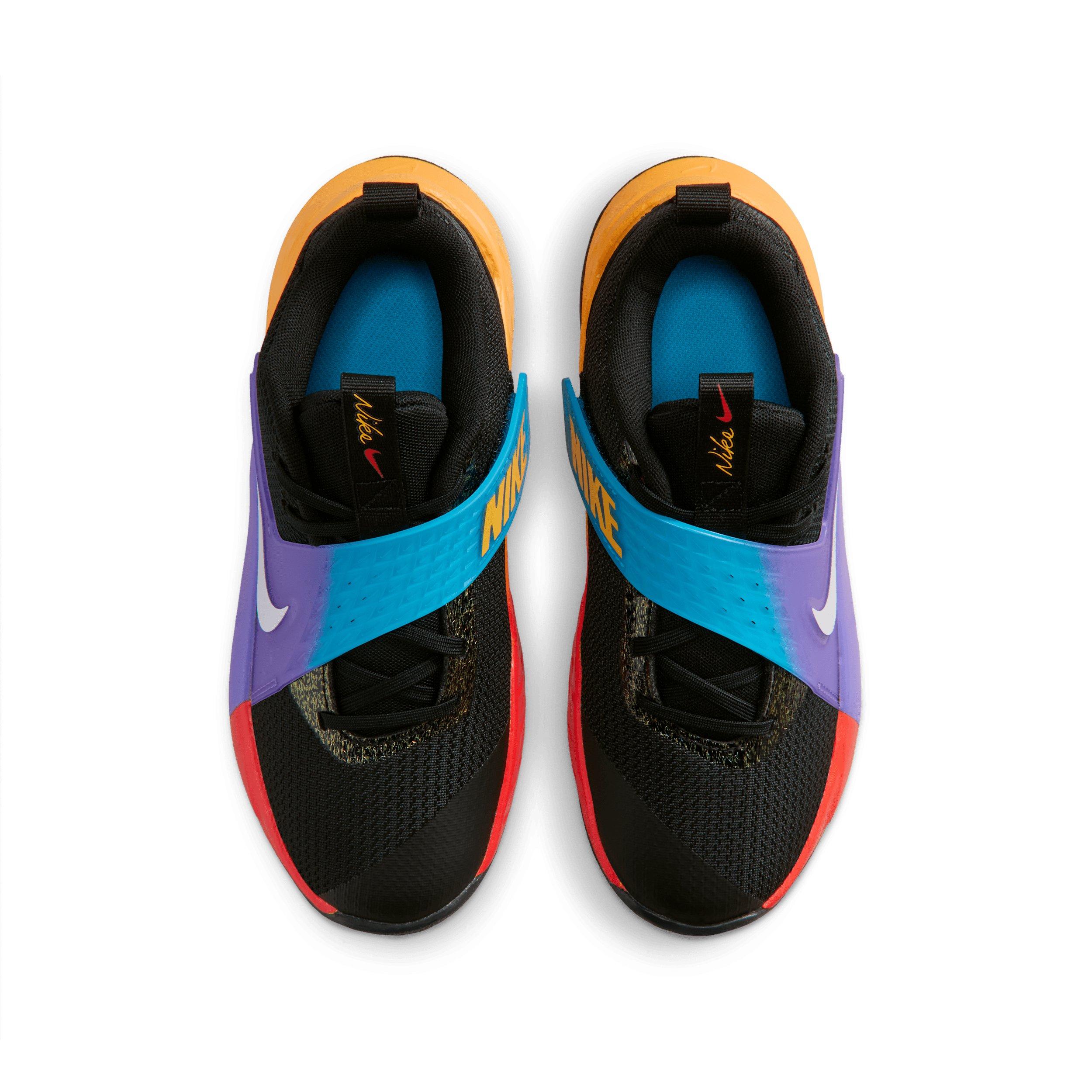 Nike Team Hustle D 12 "Black/Laser Orange/Action Grape/White" Grade School Boys' Basketball Shoe - BLACK/ORANGE/GRAPE/WHITE
