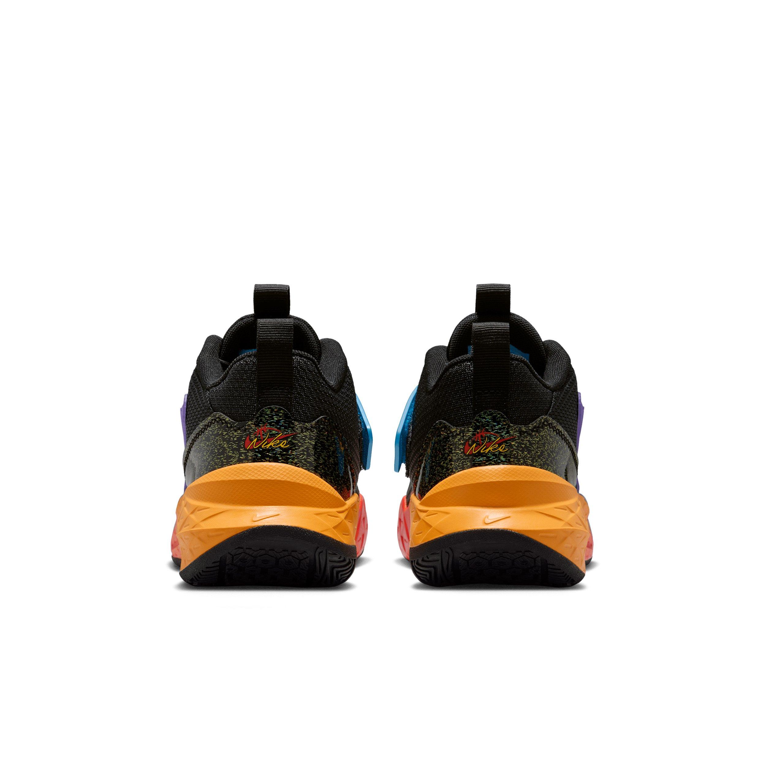 Nike Team Hustle D 12 "Black/Laser Orange/Action Grape/White" Grade School Boys' Basketball Shoe - BLACK/ORANGE/GRAPE/WHITE