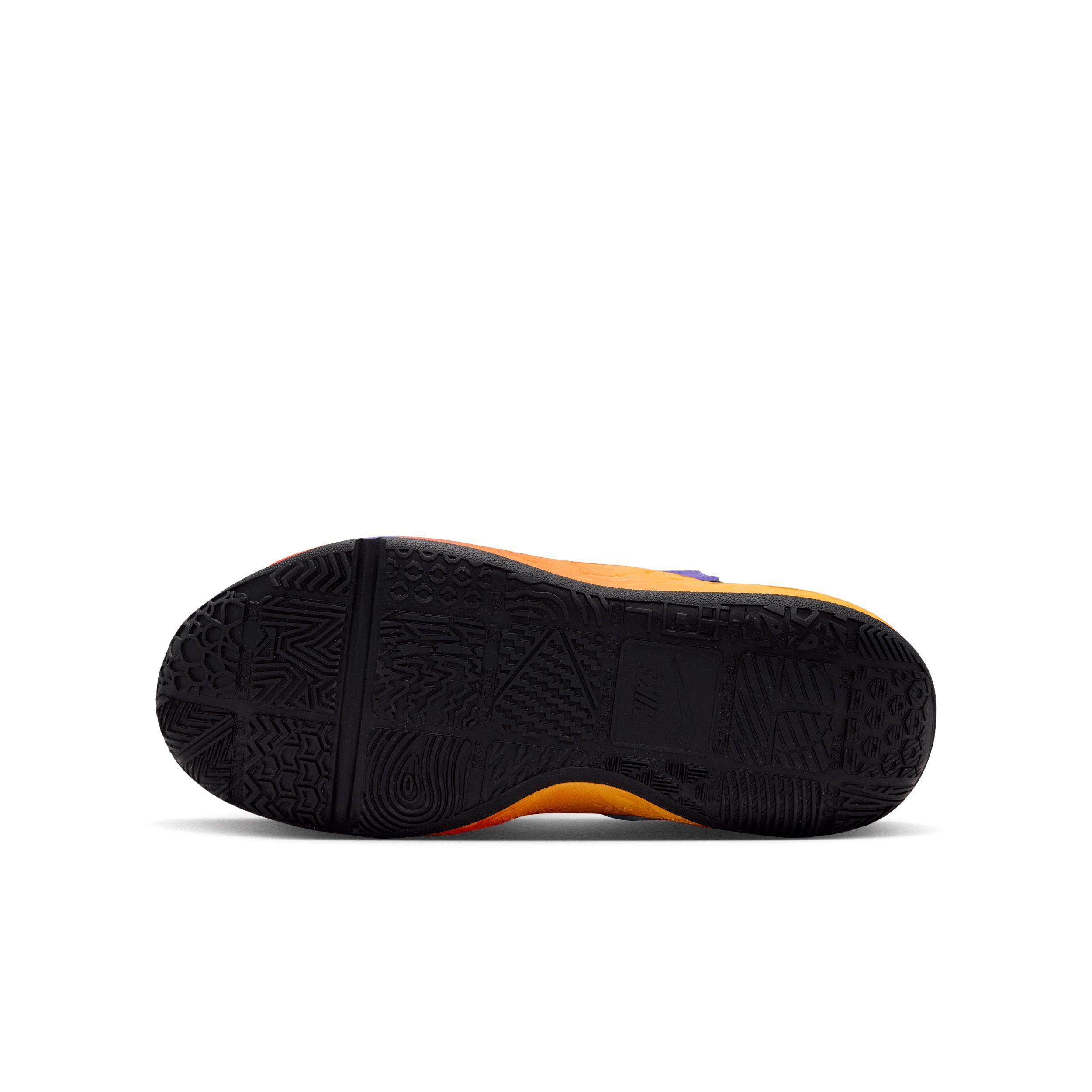 Nike Team Hustle D 12 "Black/Laser Orange/Action Grape/White" Grade School Boys' Basketball Shoe - BLACK/ORANGE/GRAPE/WHITE