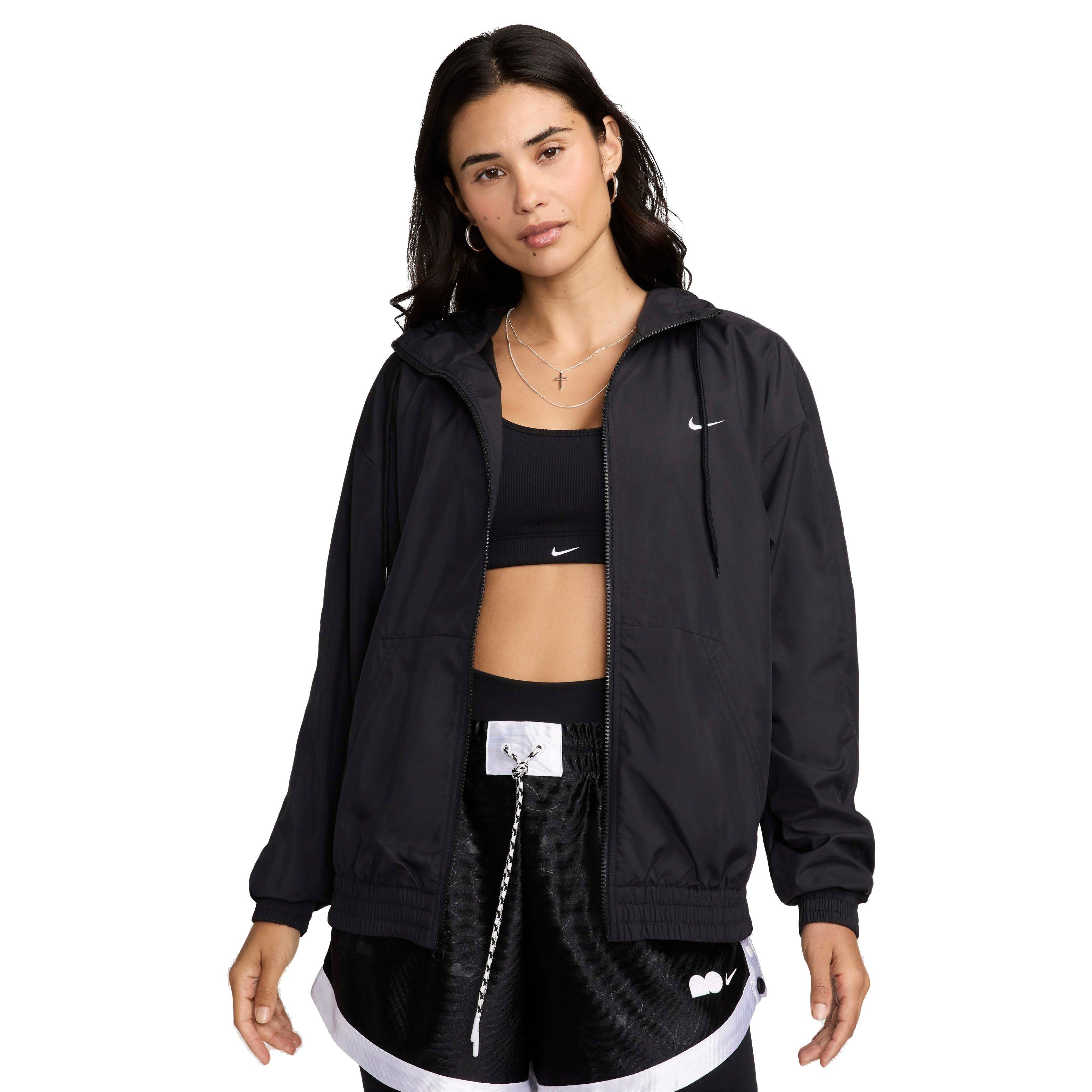 Nike Women's Sportswear Classic Wovens Loose UV Hooded Jacket - BLACK Thumbnail View 1