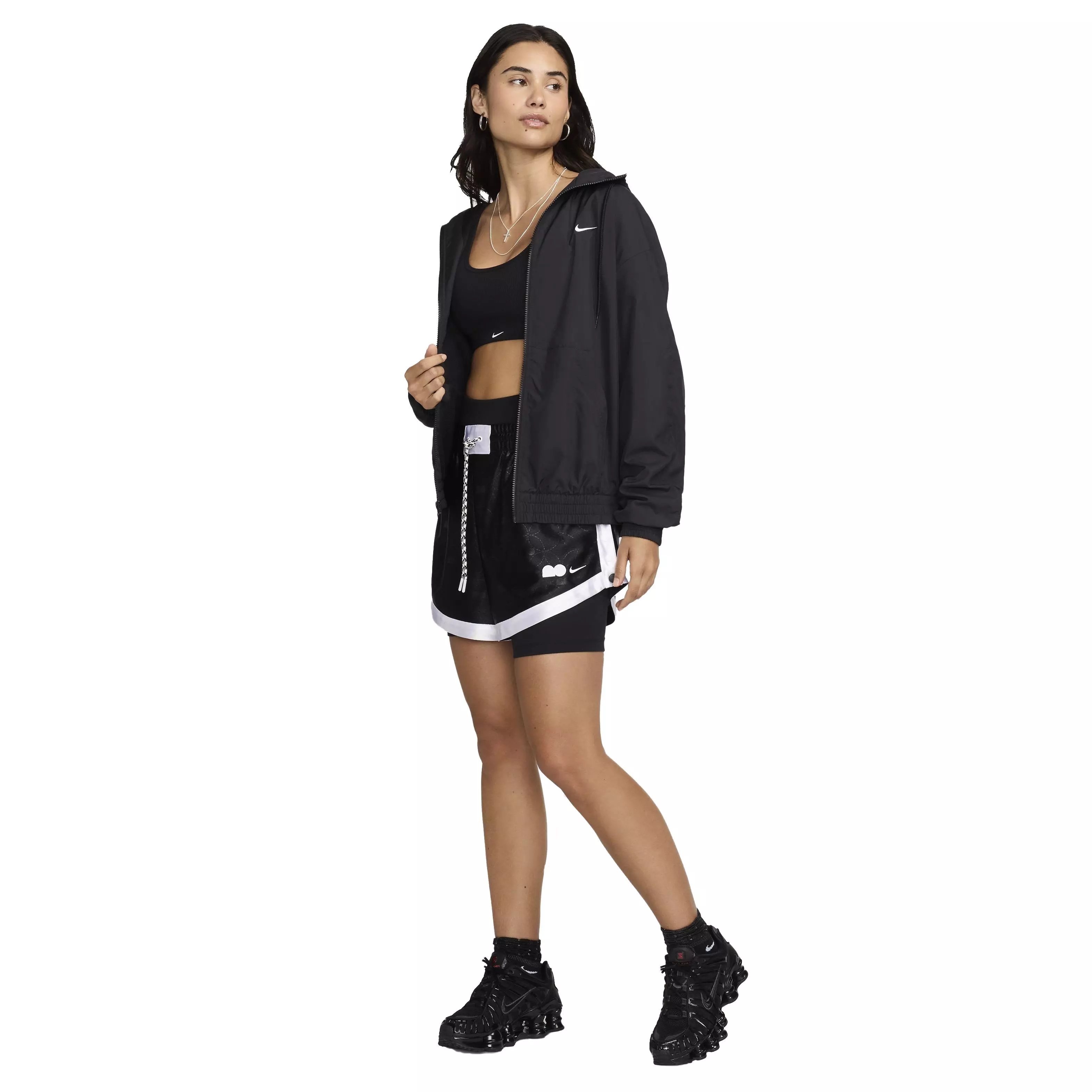Nike Women's Sportswear Classic Wovens Loose UV Hooded Jacket - BLACK