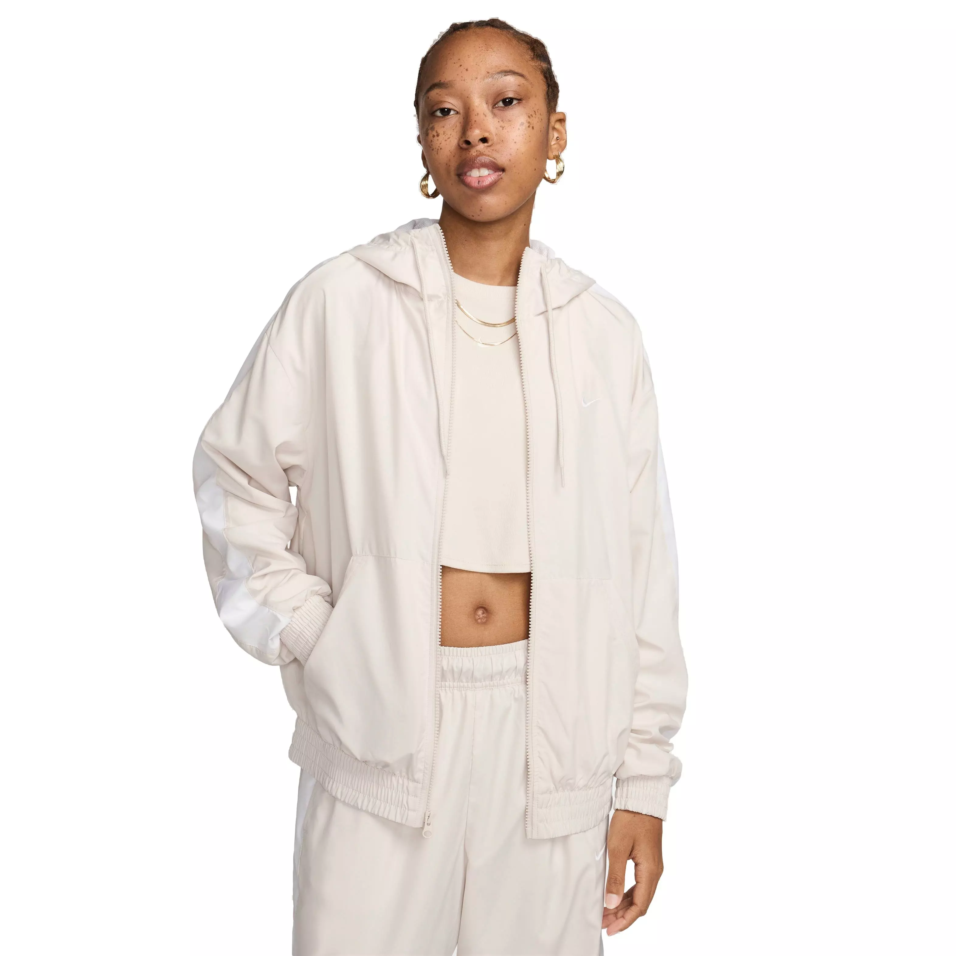 Nike Women's Sportswear Classic Wovens Loose UV Hooded Jacket - BEIGE