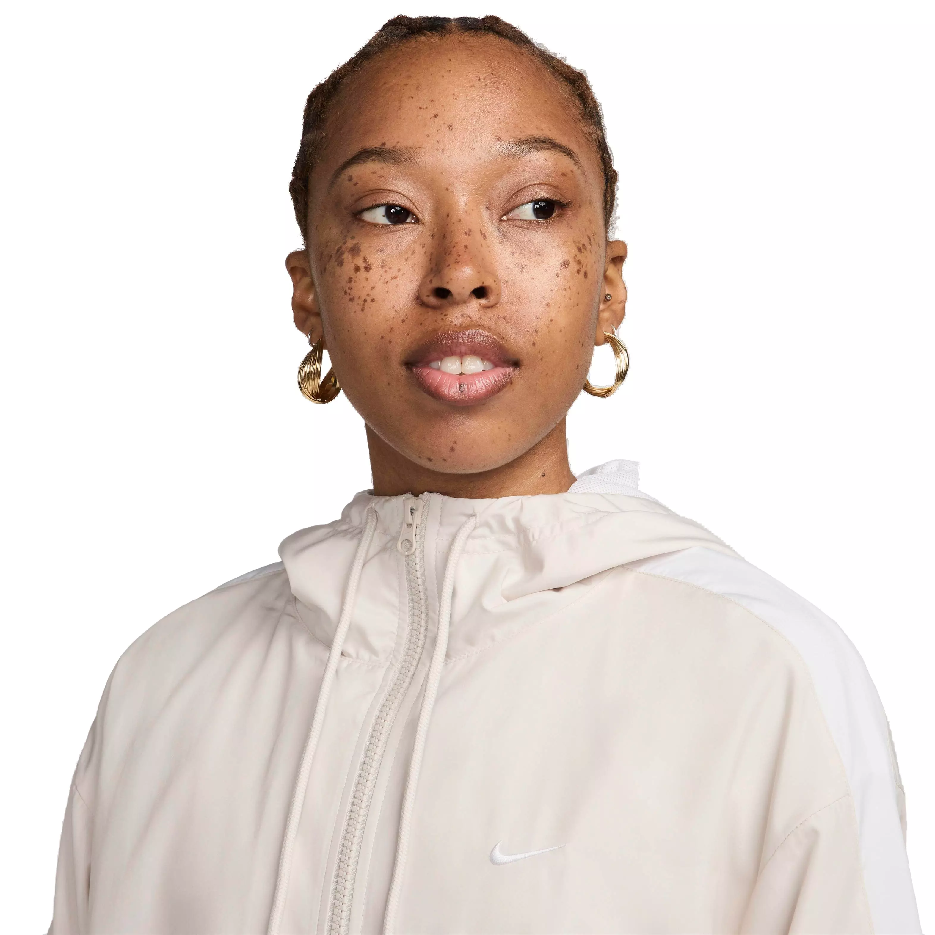 Nike Women's Sportswear Classic Wovens Loose UV Hooded Jacket - BEIGE