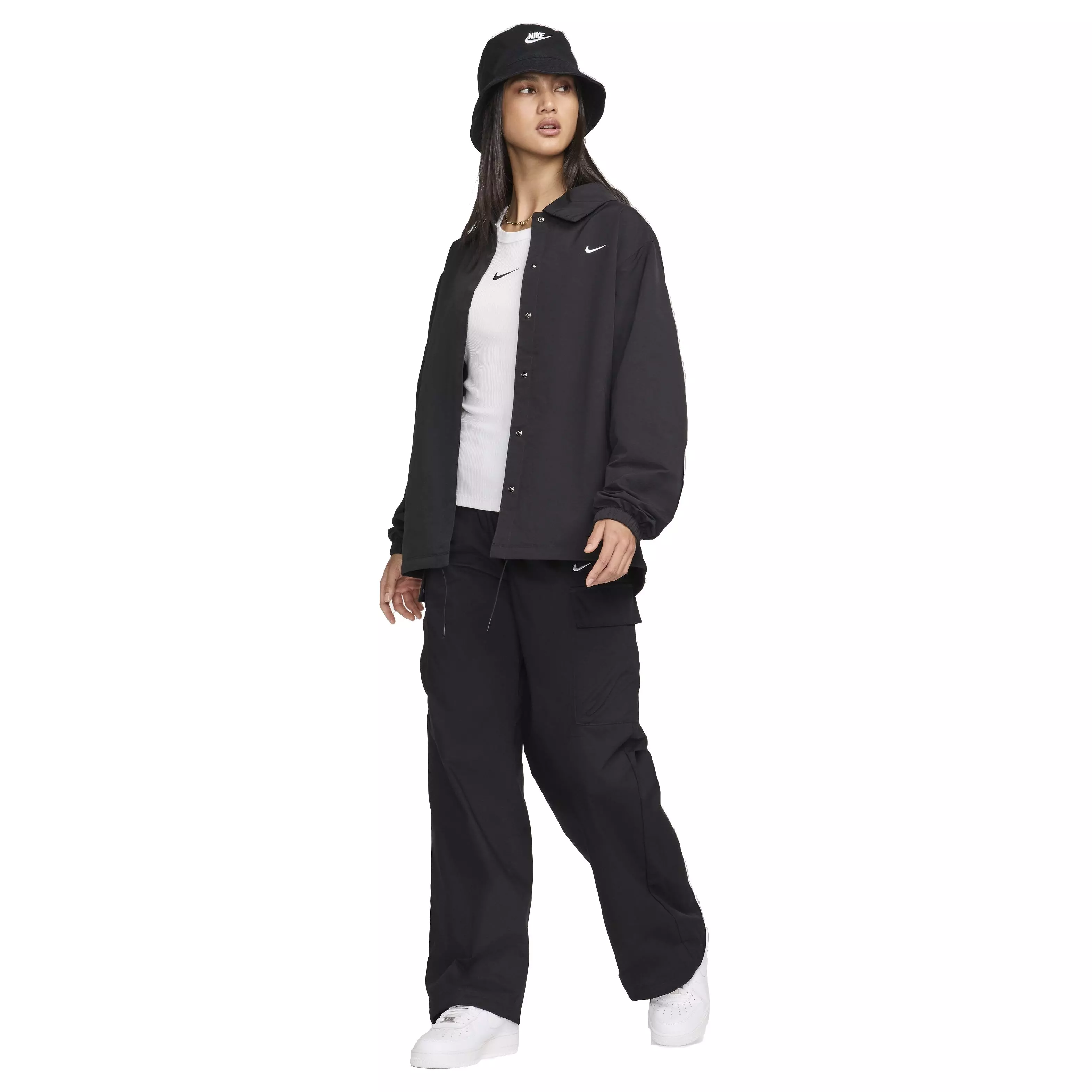 Nike Women's Sportswear Essentials Oversized UV Woven Coaches' Jacket - BLACK