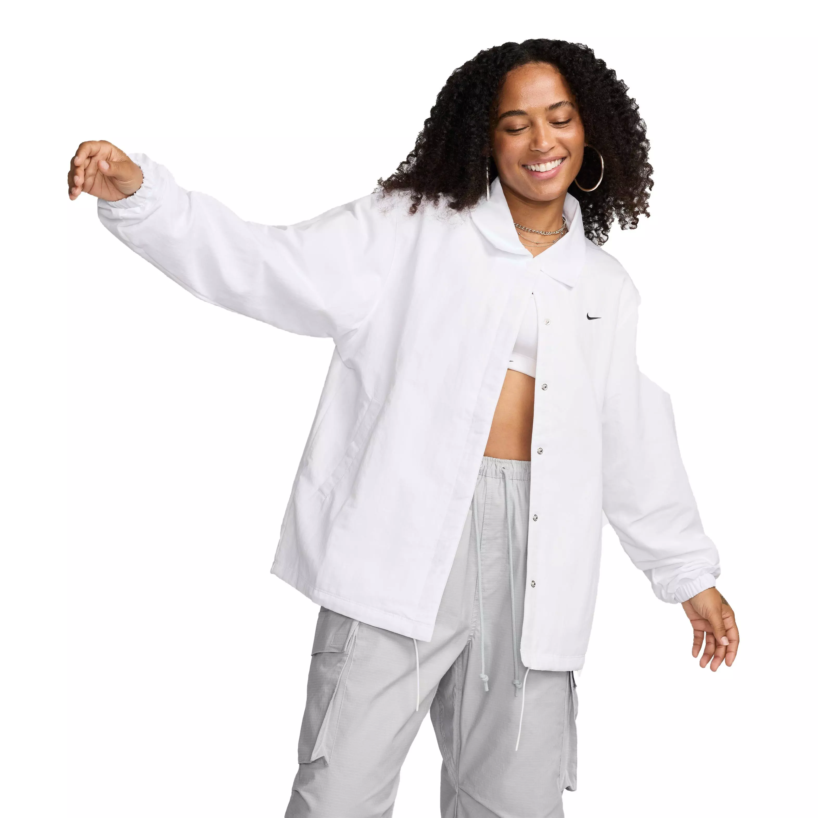 Nike Women's Sportswear Essentials Oversized UV Woven Coaches' Jacket - WHITE