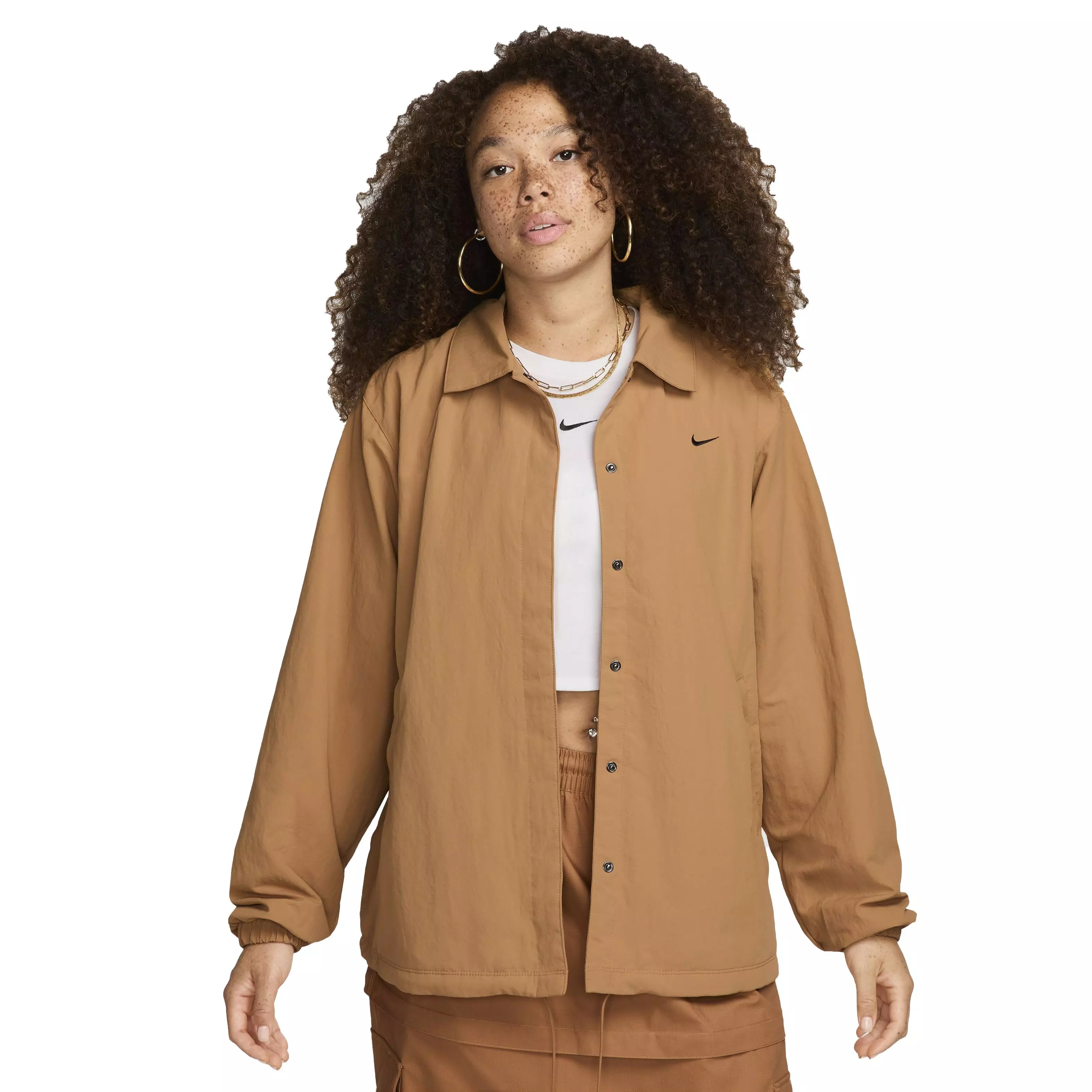 Nike Women's Sportswear Essentials Oversized UV Woven Coaches' Jacket - BROWN