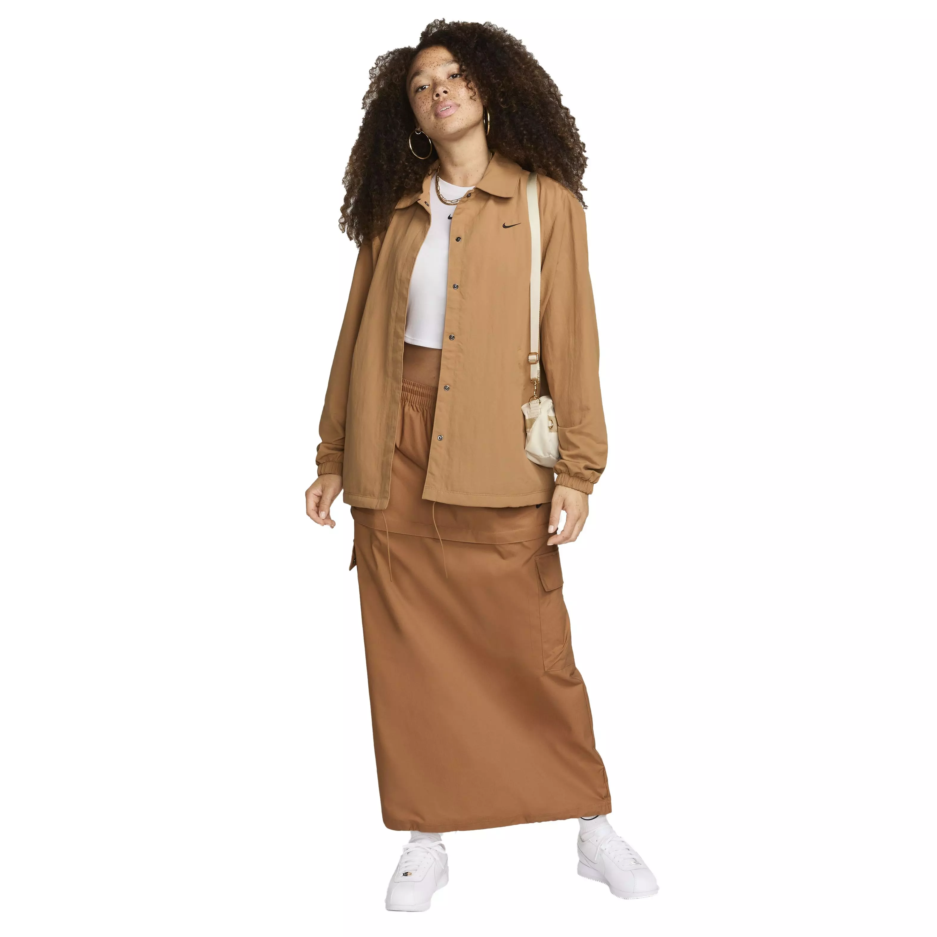 Nike Women's Sportswear Essentials Oversized UV Woven Coaches' Jacket - BROWN