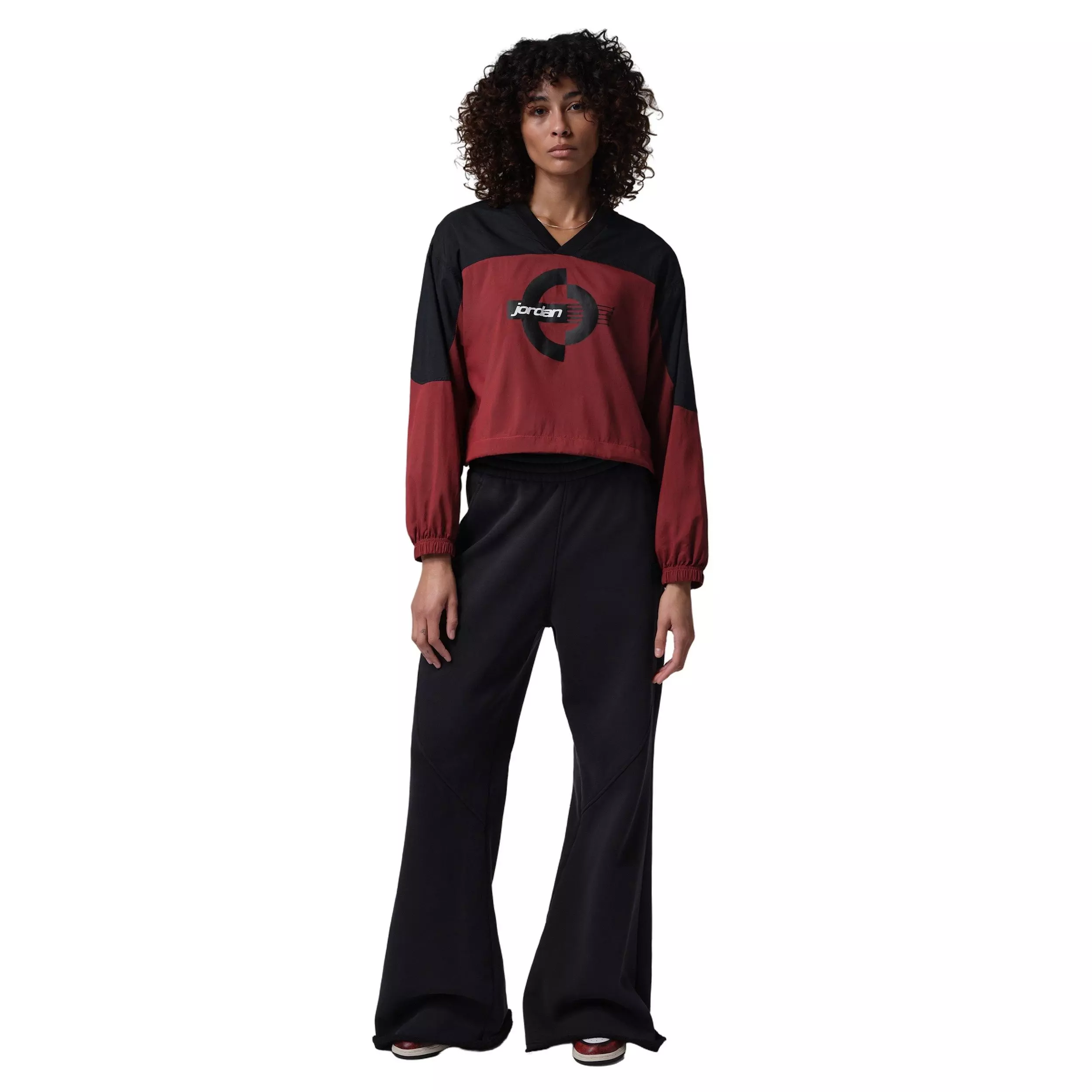Jordan Women's Brooklyn Woven Long-Sleeve Graphic Pullover - Black/Red - BLACK/RED