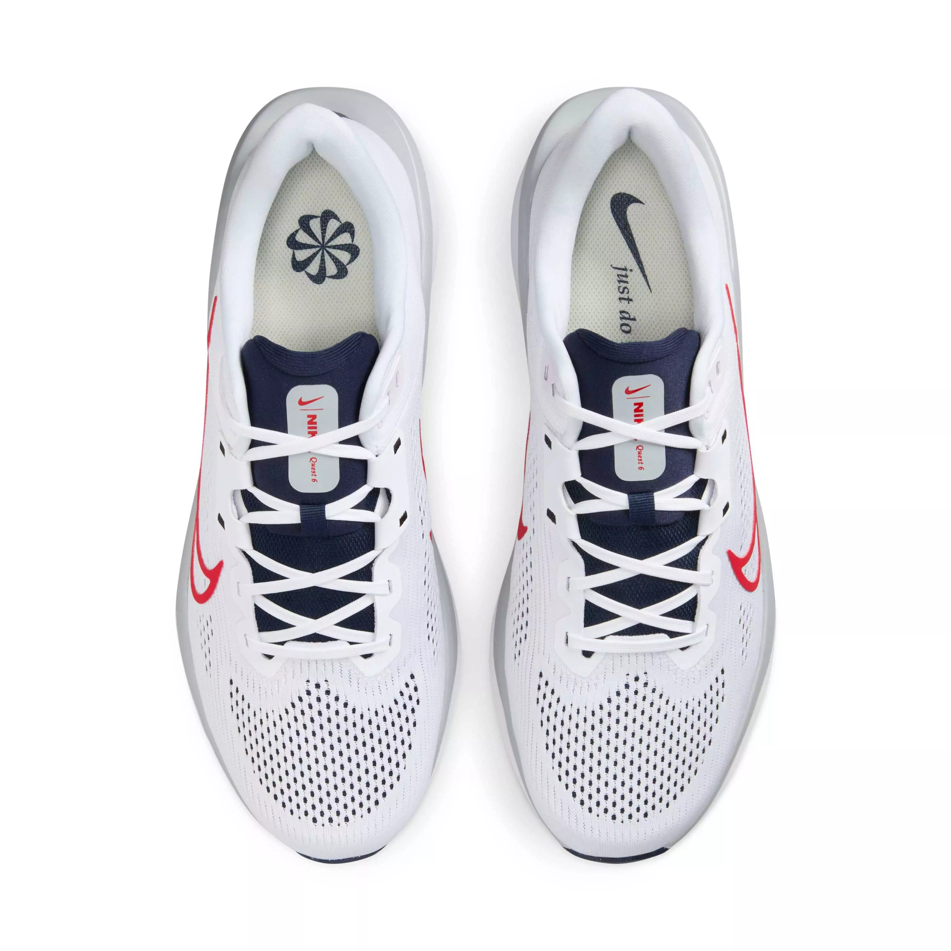 Nike Quest 6 "White/Obsidian/Wolf Grey/University Red" Men's Running Shoe - WHITE/OBSIDIAN/GREY/RED
