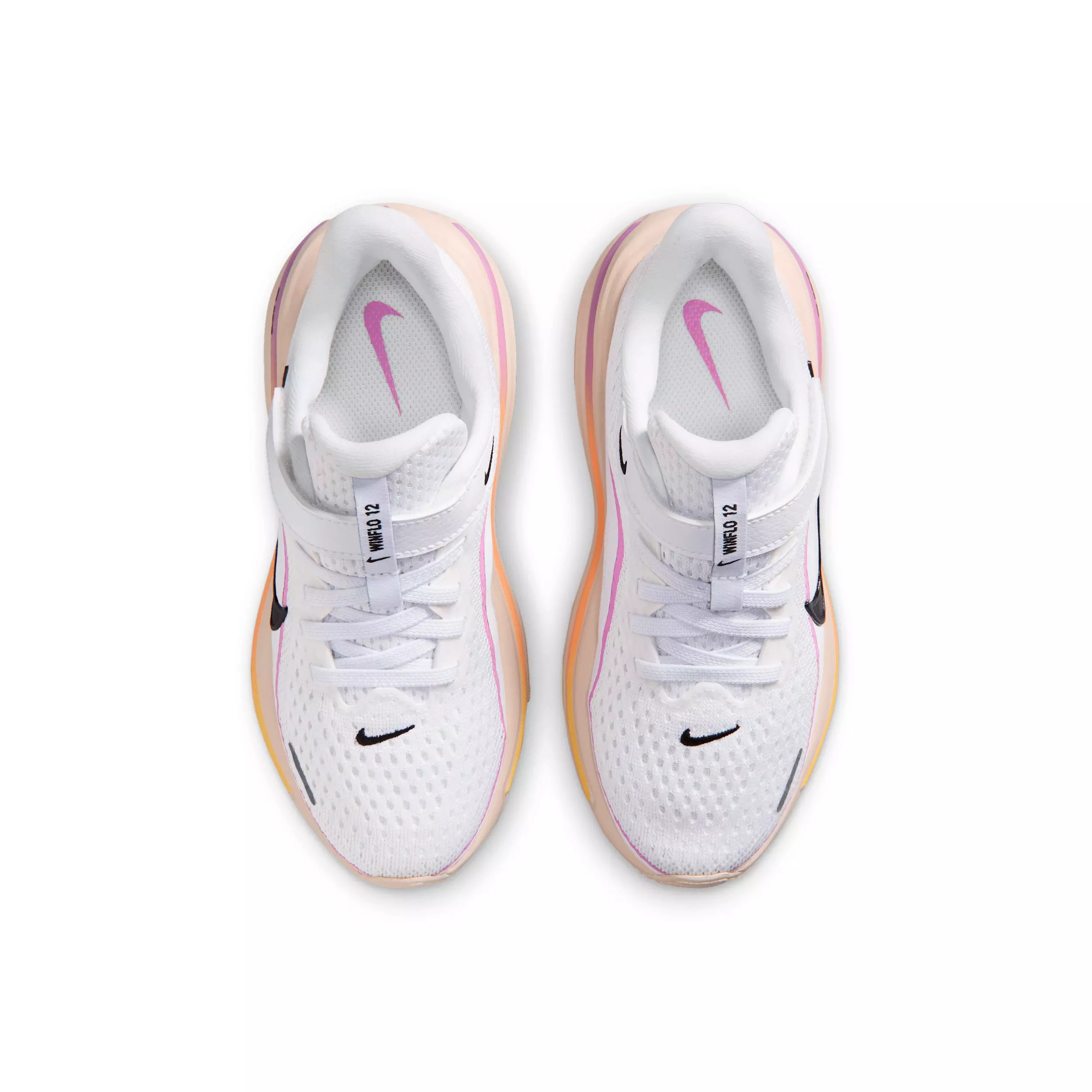 Nike Winflo 12 "White/Light Magenta/Chalk/Black" Preschool Girls' Running Shoe - WHITE/LT MAGENTA/CHALK/BLACK