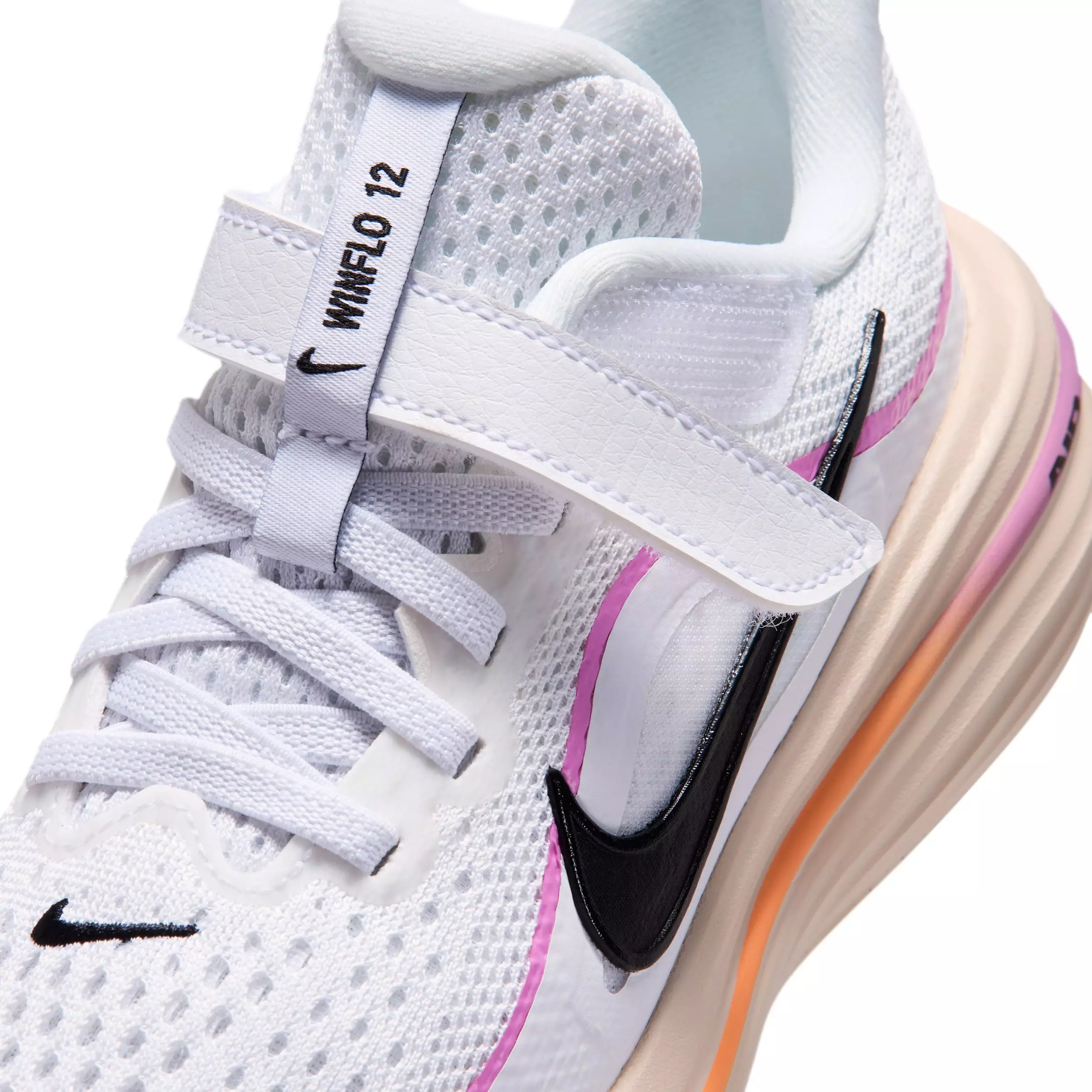 Nike Winflo 12 "White/Light Magenta/Chalk/Black" Preschool Girls' Running Shoe - WHITE/LT MAGENTA/CHALK/BLACK