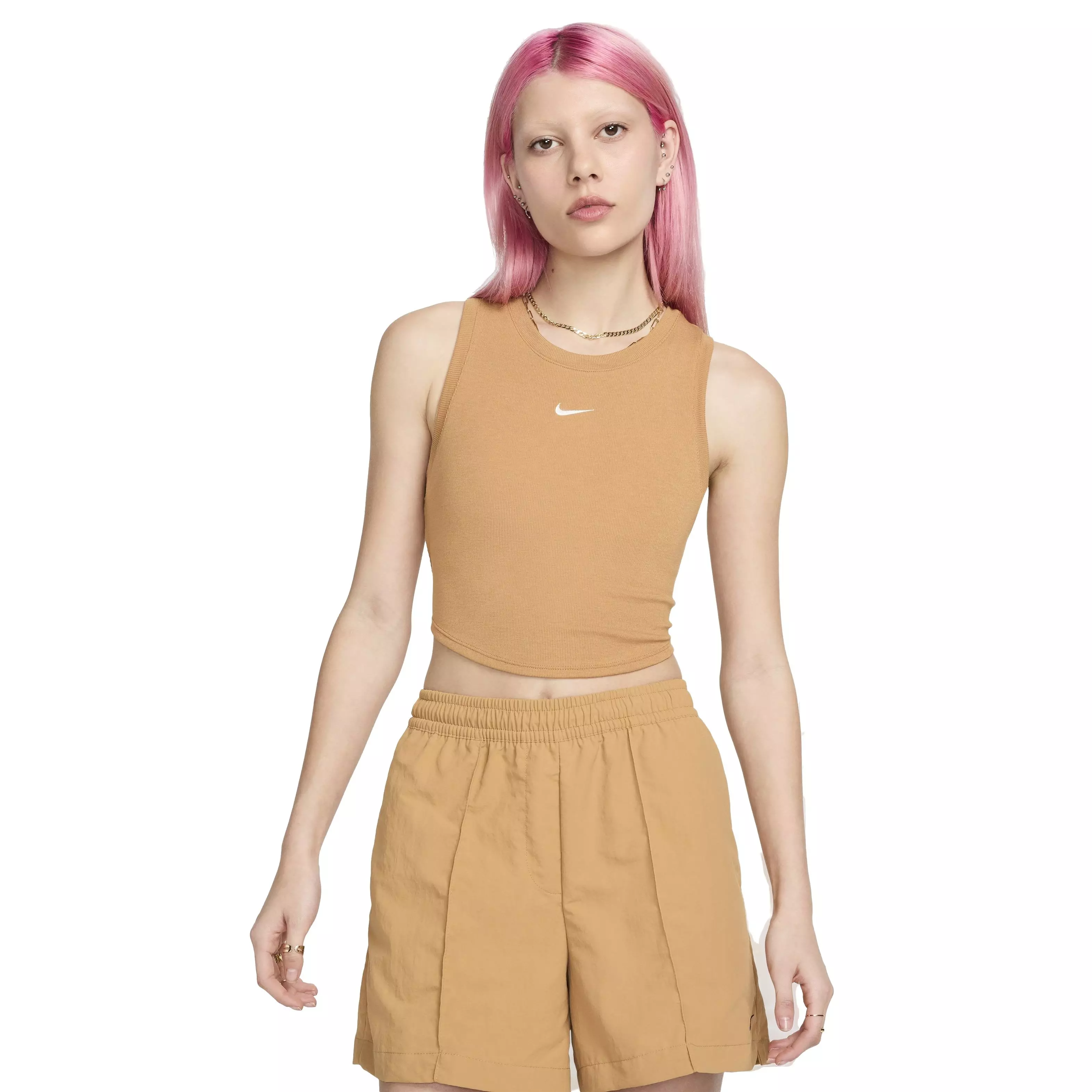Nike Women's Sportswear Chill Knit Tight Cropped Mini-Rib Tank - BROWN