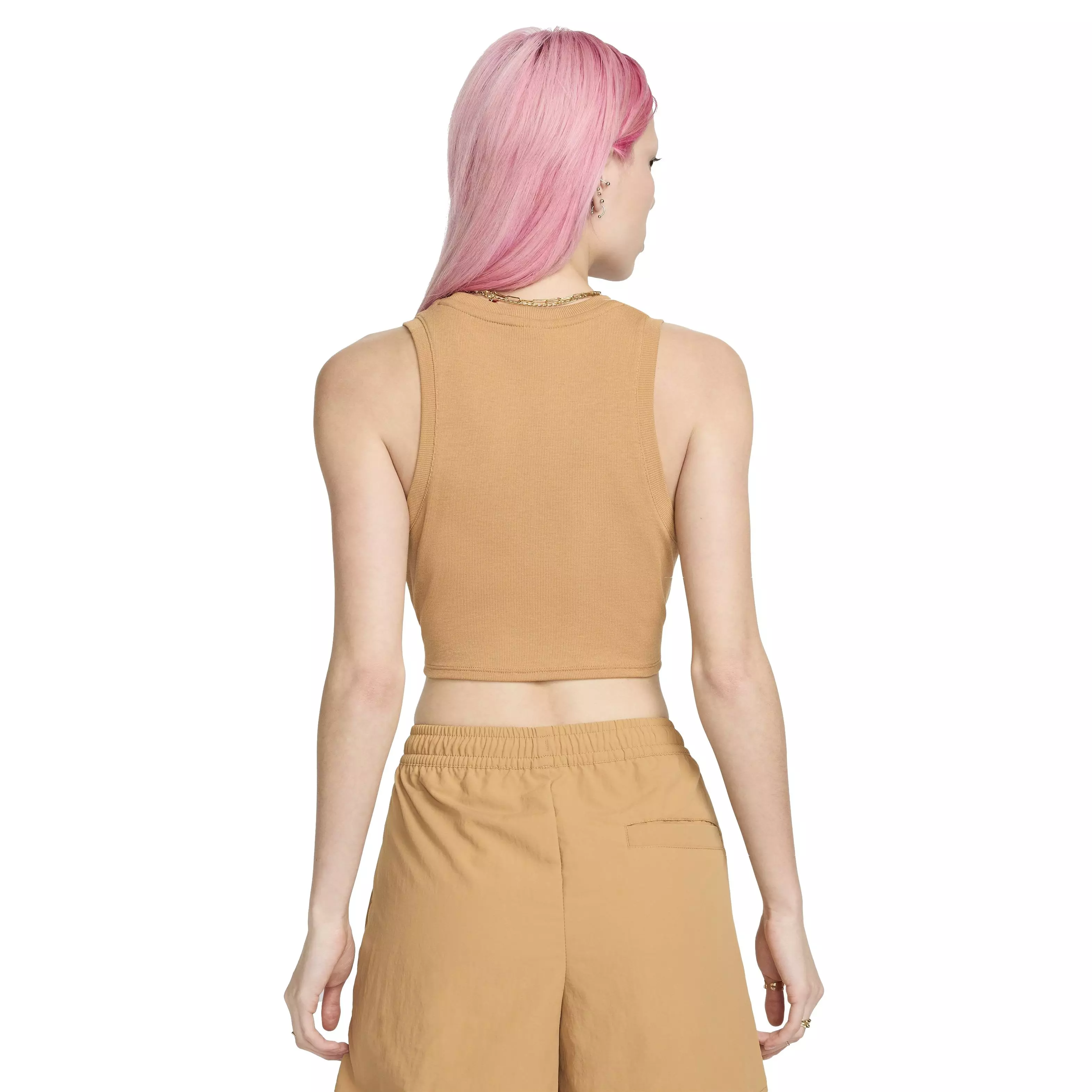 Nike Women's Sportswear Chill Knit Tight Cropped Mini-Rib Tank - BROWN