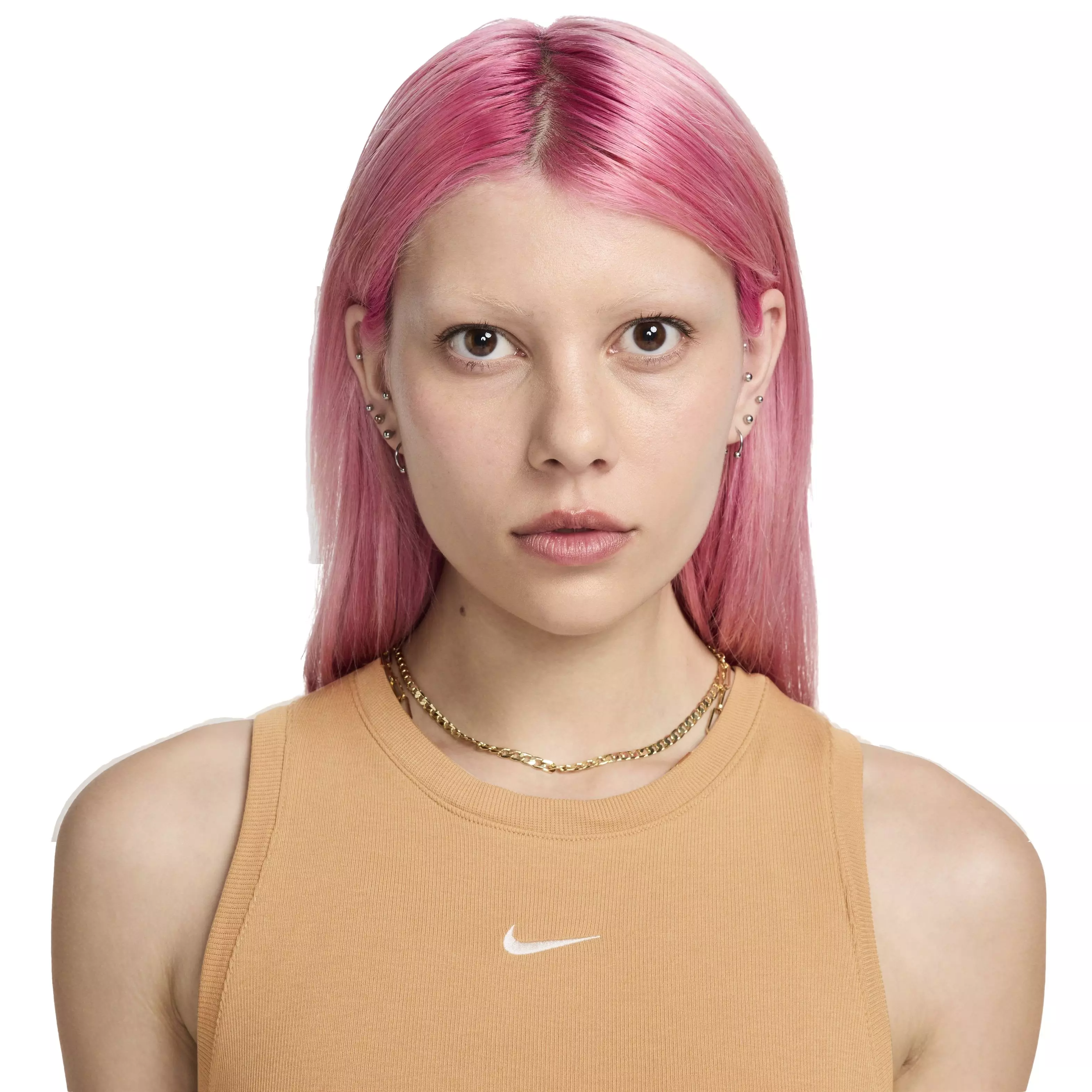 Nike Women's Sportswear Chill Knit Tight Cropped Mini-Rib Tank - BROWN