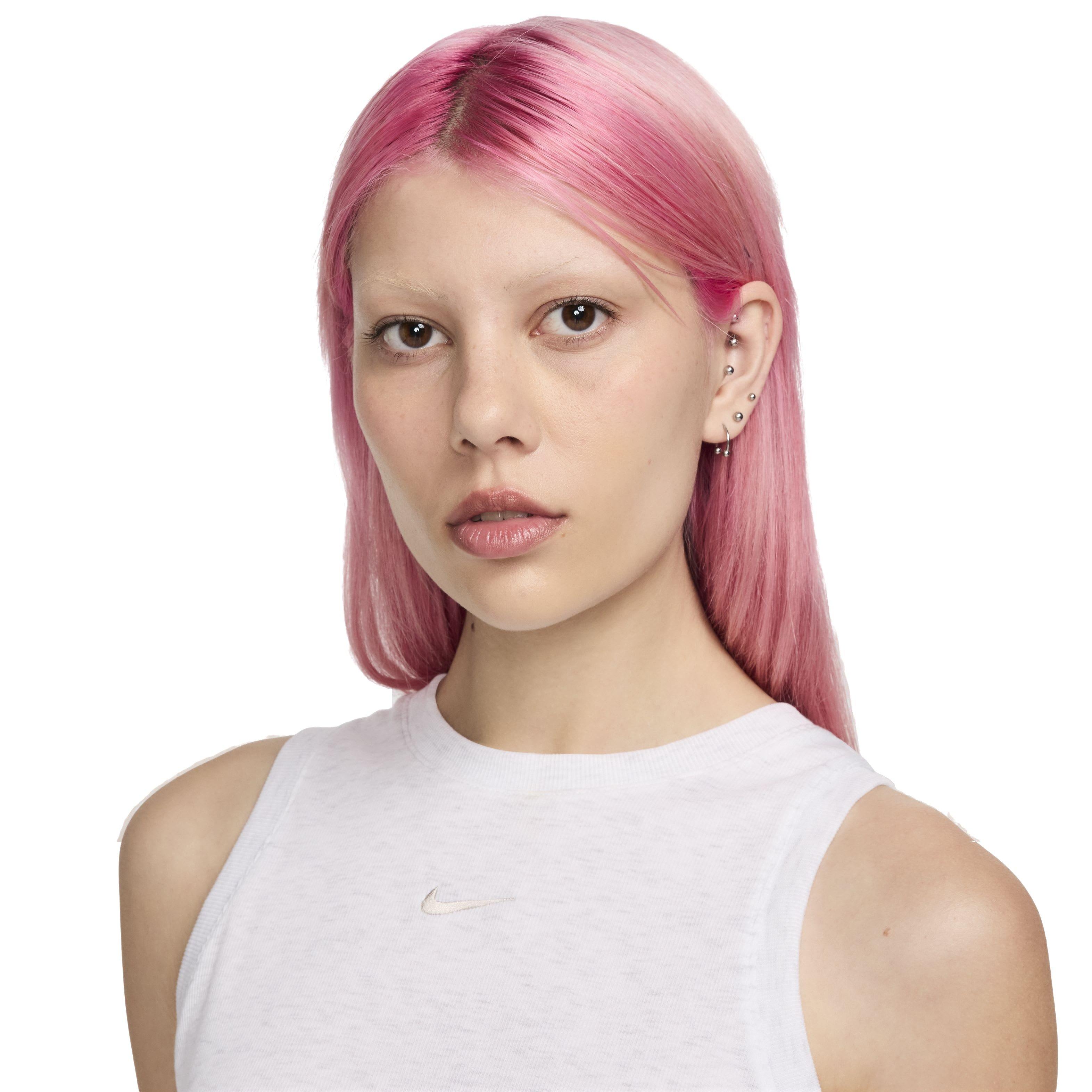 Nike Women's Sportswear Chill Knit Tight Cropped Mini-Rib Tank - WHITE Thumbnail View 3