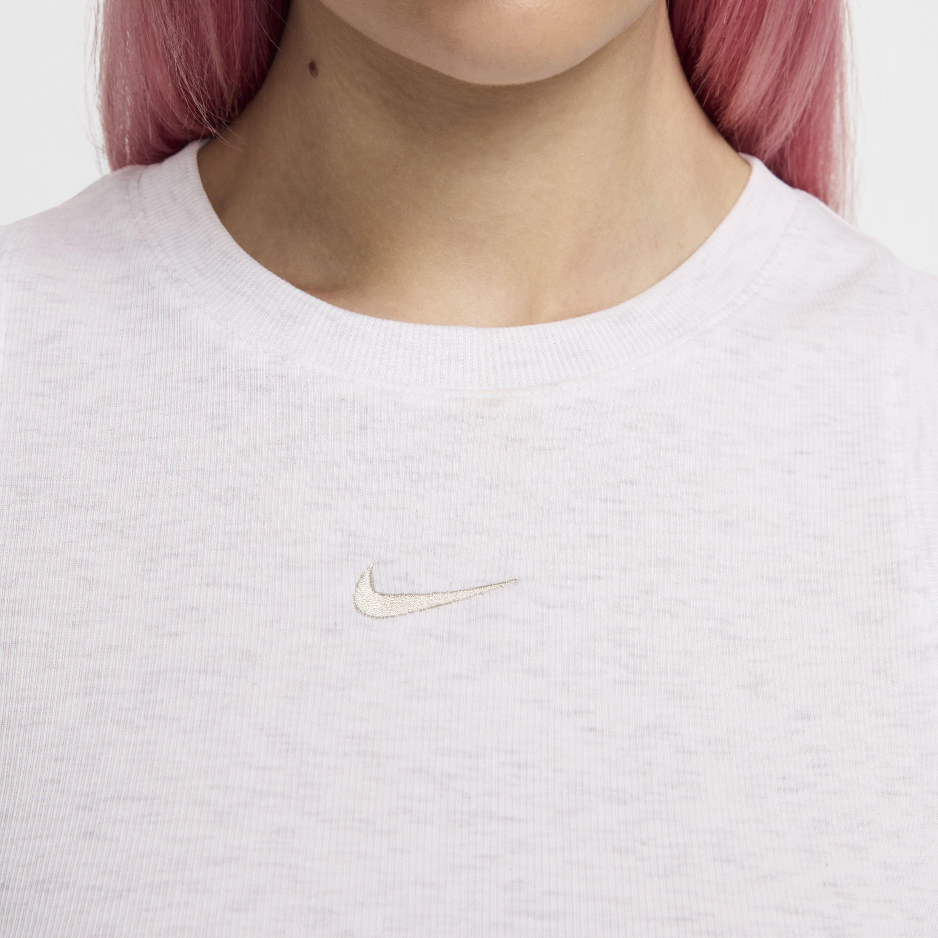Nike Women's Sportswear Chill Knit Tight Cropped Mini-Rib Tank - WHITE Thumbnail View 4