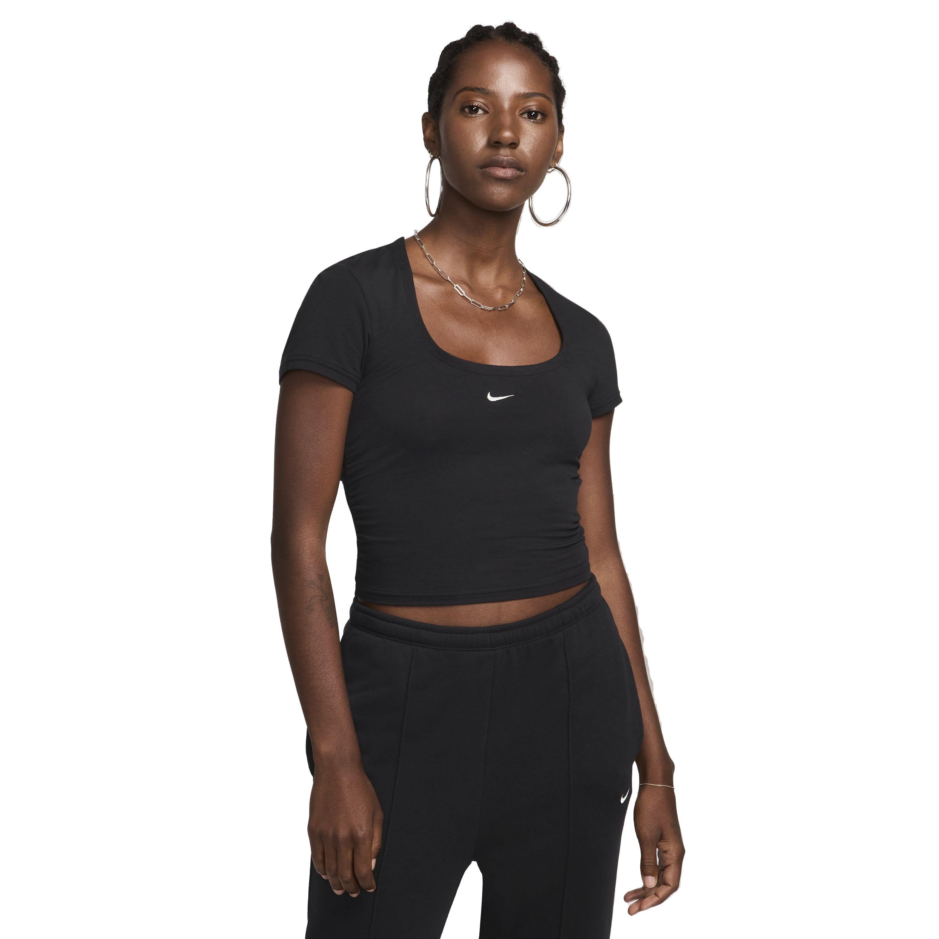 Nike Women's Sportswear Chill Knit Short Sleeve Square-Neck Top - BLACK Thumbnail View 1