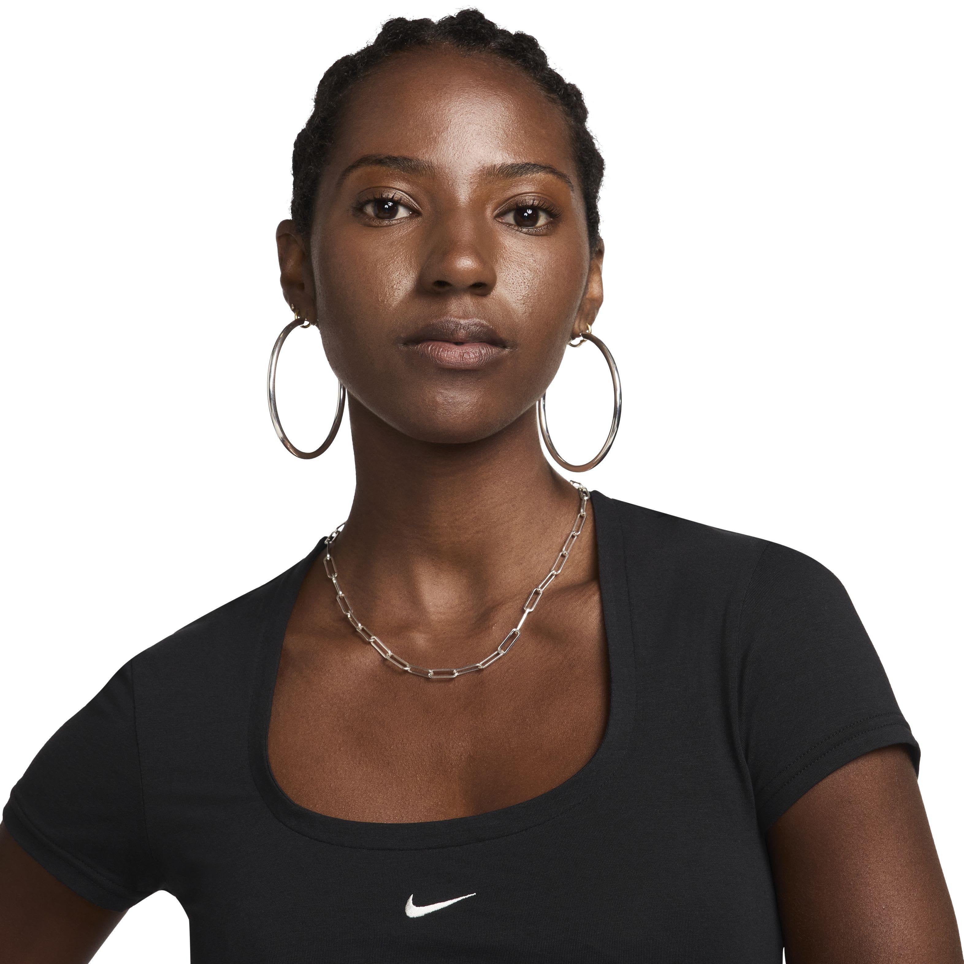 Nike Women's Sportswear Chill Knit Short Sleeve Square-Neck Top - BLACK Thumbnail View 3