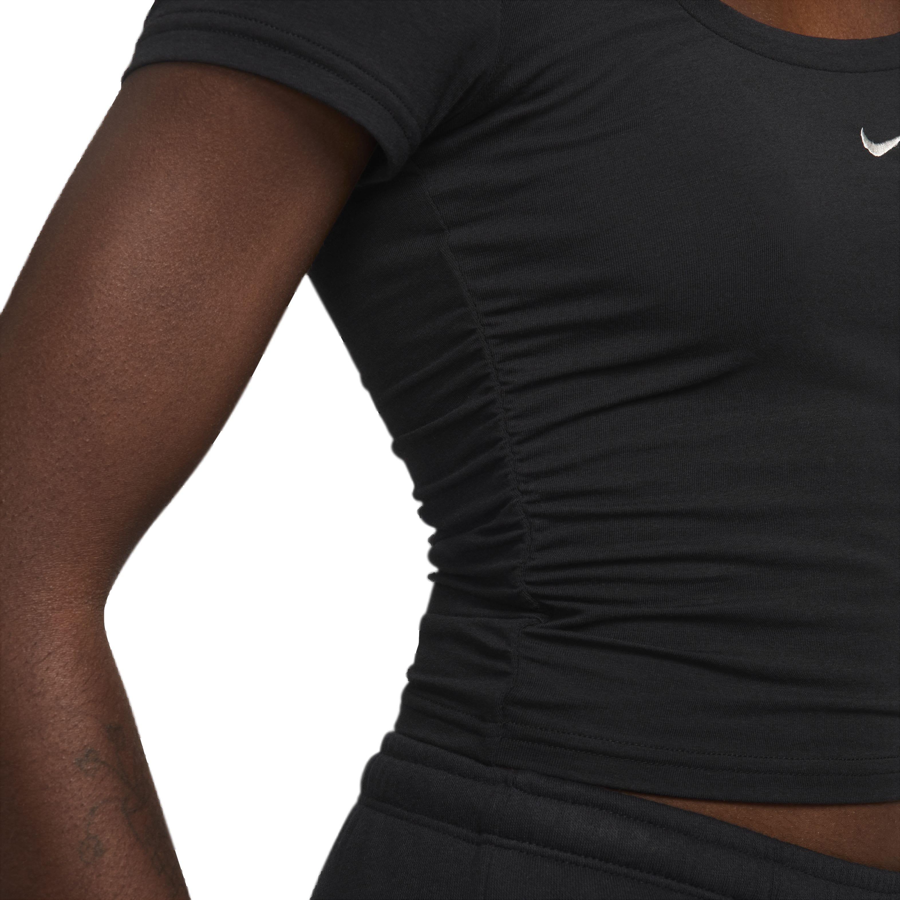 Nike Women's Sportswear Chill Knit Short Sleeve Square-Neck Top - BLACK Thumbnail View 5