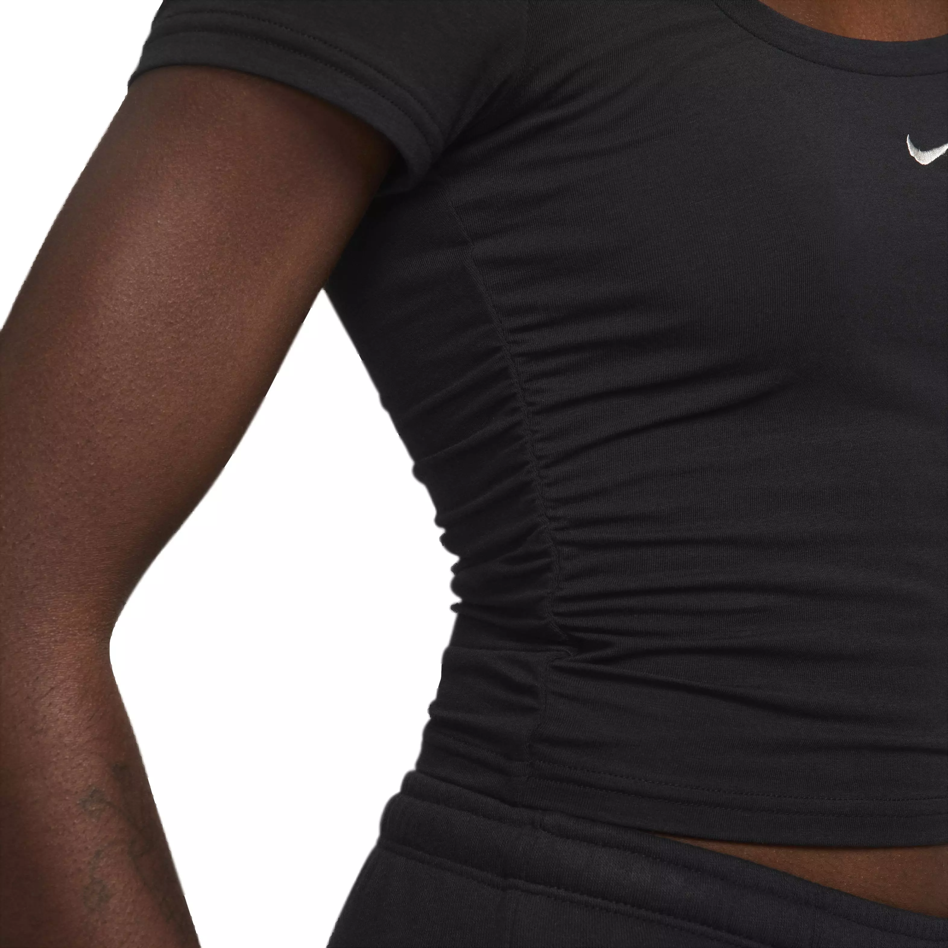 Nike Women's Sportswear Chill Knit Short Sleeve Square-Neck Top - BLACK