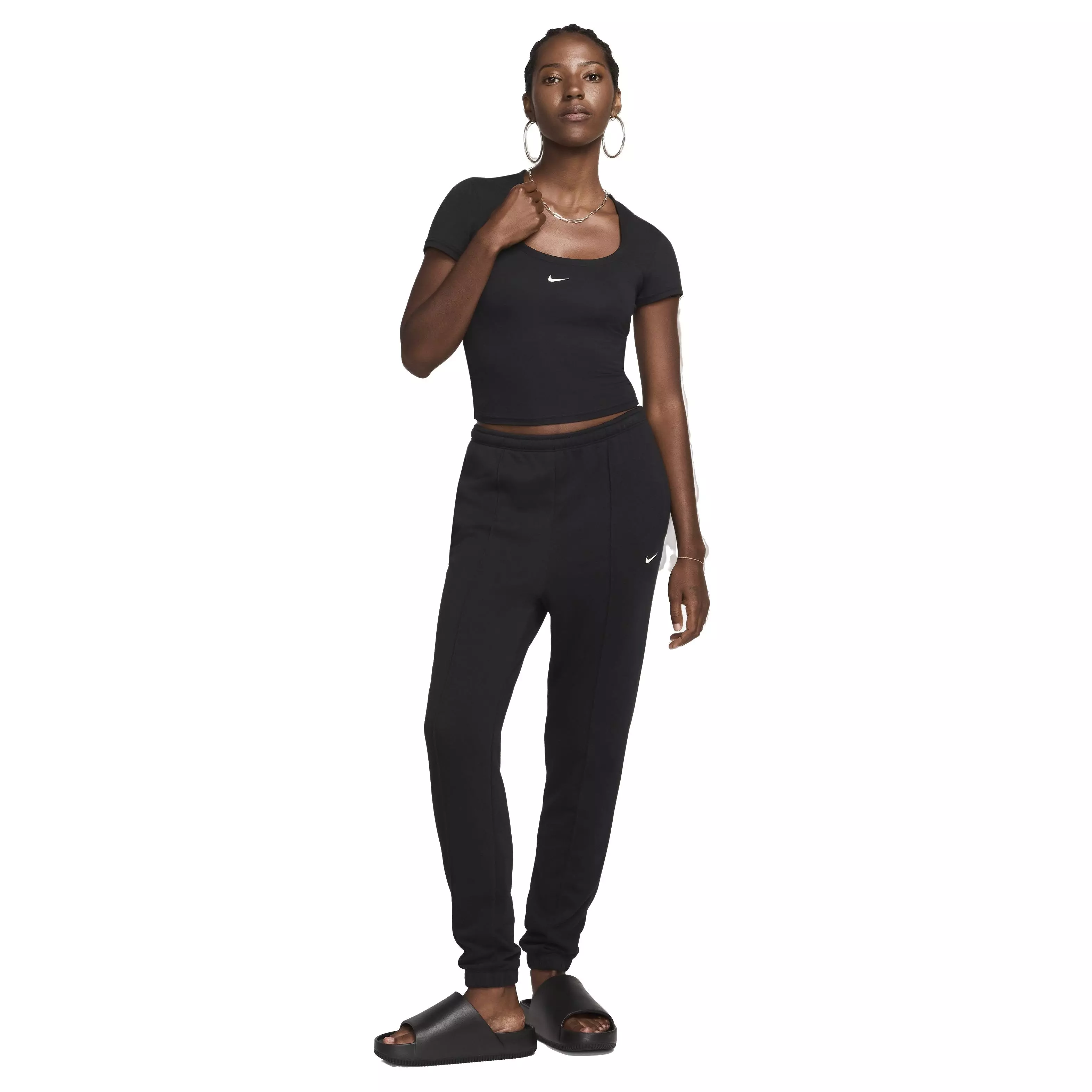 Nike Women's Sportswear Chill Knit Short Sleeve Square-Neck Top - BLACK