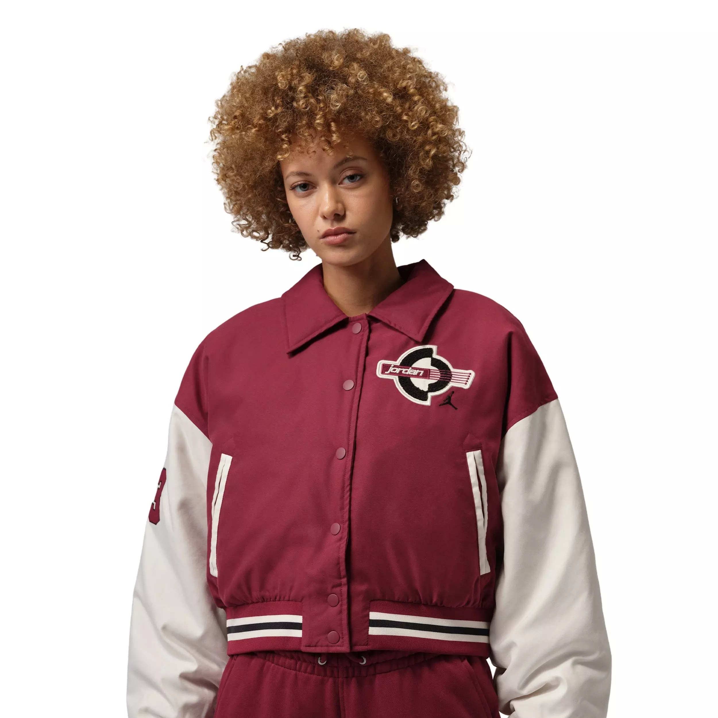 Jordan Women's Brooklyn Therma-FIT Varsity Jacket -Red/Ivory - RED/IVORY