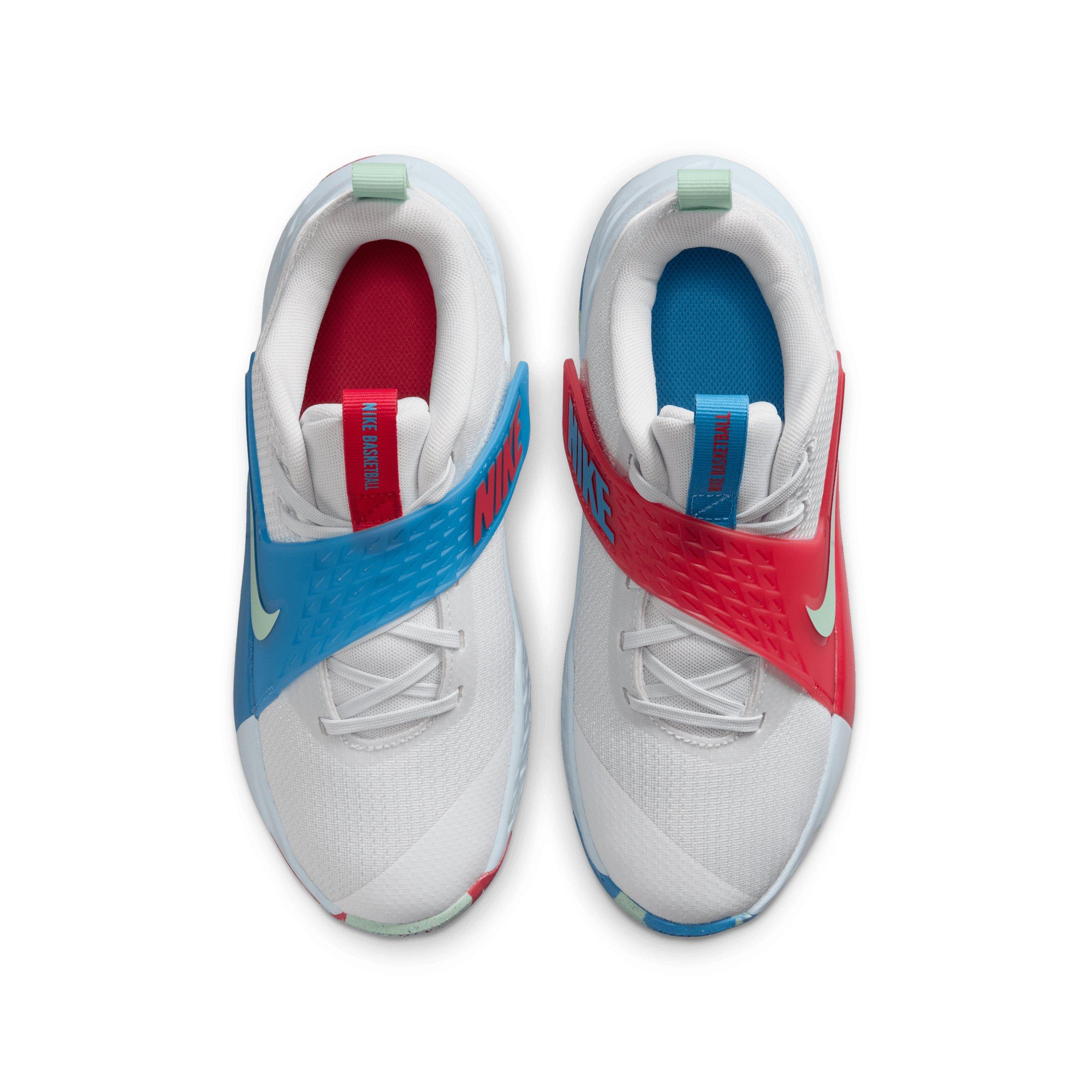 Nike Team Hustle D 12 "Off White/Blue/Tropical Pink/Arctic Green" Grade School Boys' Basketball Shoe - OFF WHITE/BLUE/PINK/GREEN