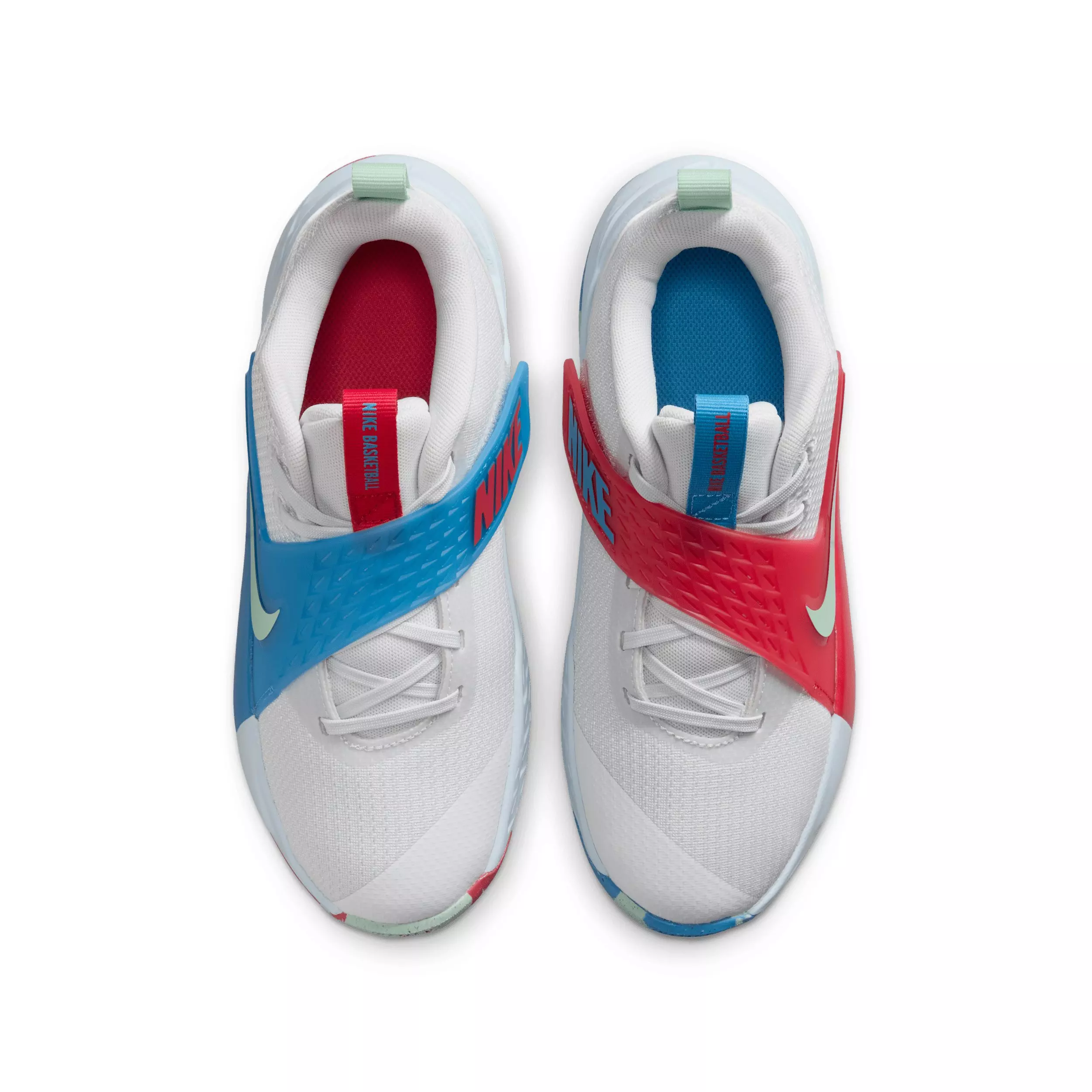 Nike Team Hustle D 12 "Off White/Blue/Tropical Pink/Arctic Green" Grade School Boys' Basketball Shoe - OFF WHITE/BLUE/PINK/GREEN