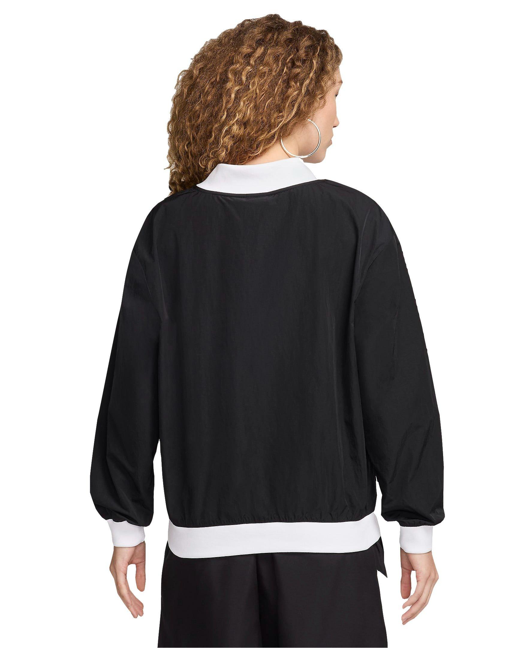 Nike Women's Sportswear Essential Loose UV Woven Long Sleeve V-Neck Top - BLACK Thumbnail View 2