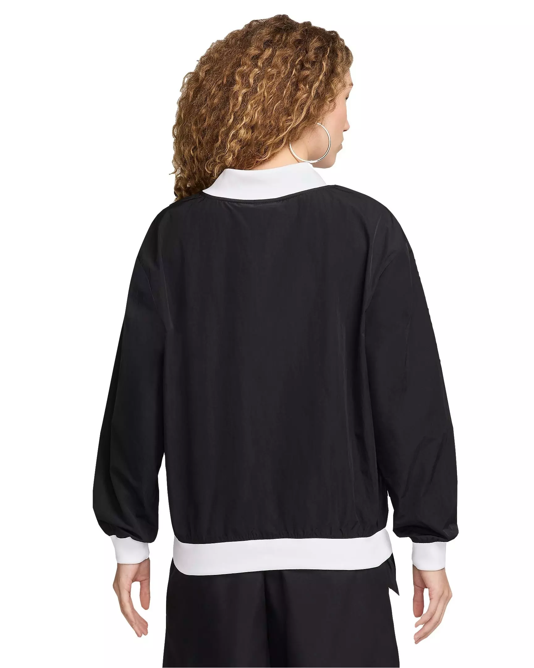 Nike Women's Sportswear Essential Loose UV Woven Long Sleeve V-Neck Top - BLACK