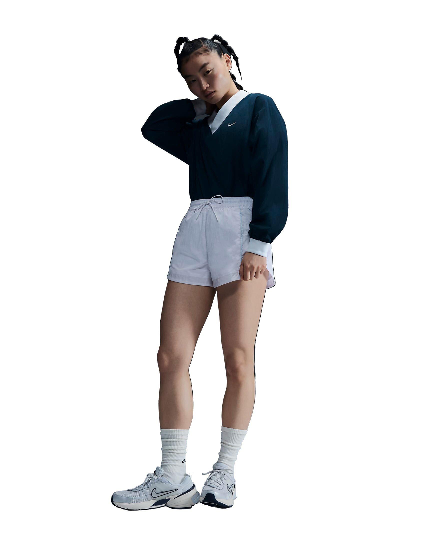 Nike Women's Sportswear Essential Loose UV Woven Long Sleeve V-Neck Top - BLUE Thumbnail View 1