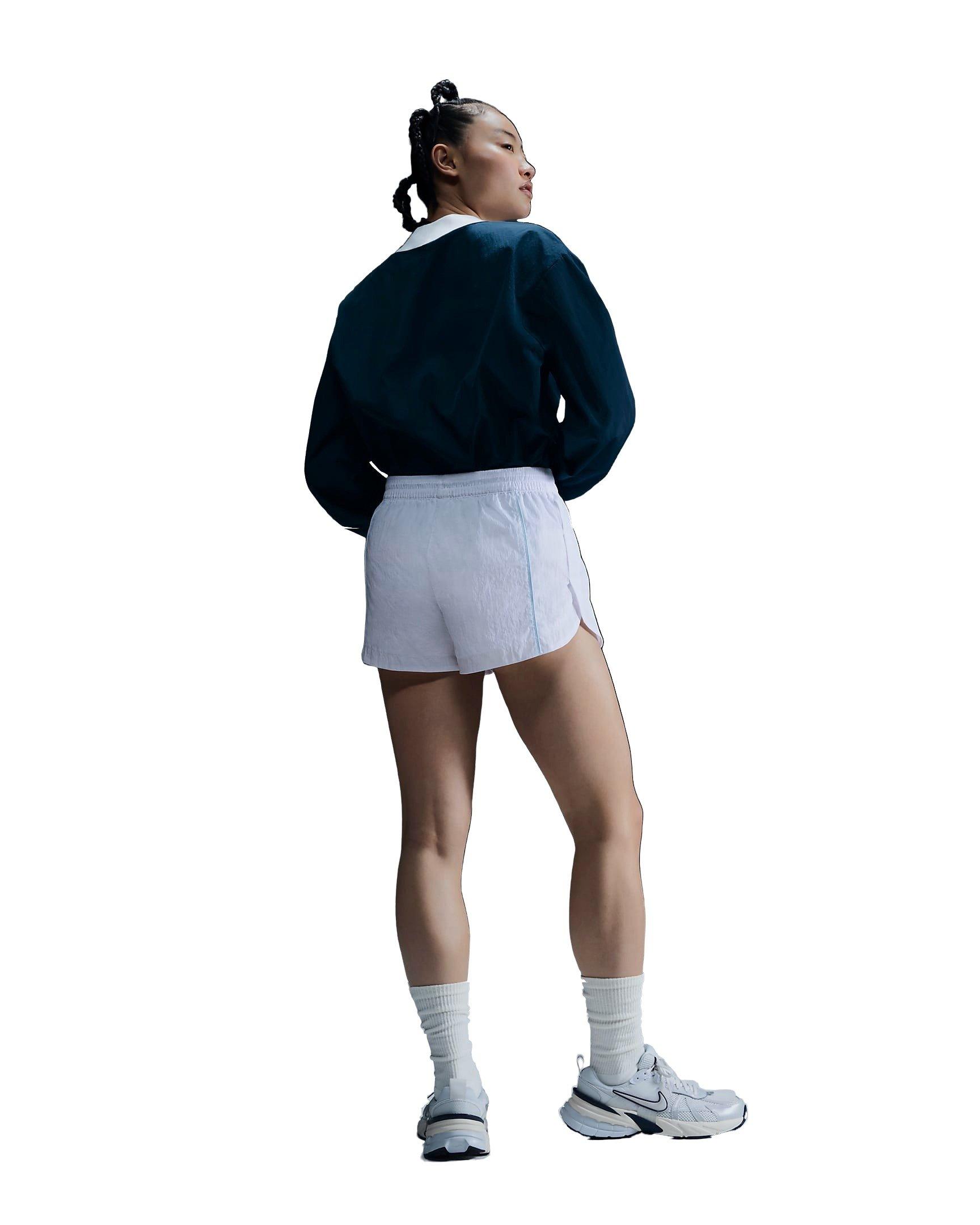 Nike Women's Sportswear Essential Loose UV Woven Long Sleeve V-Neck Top - BLUE Thumbnail View 2