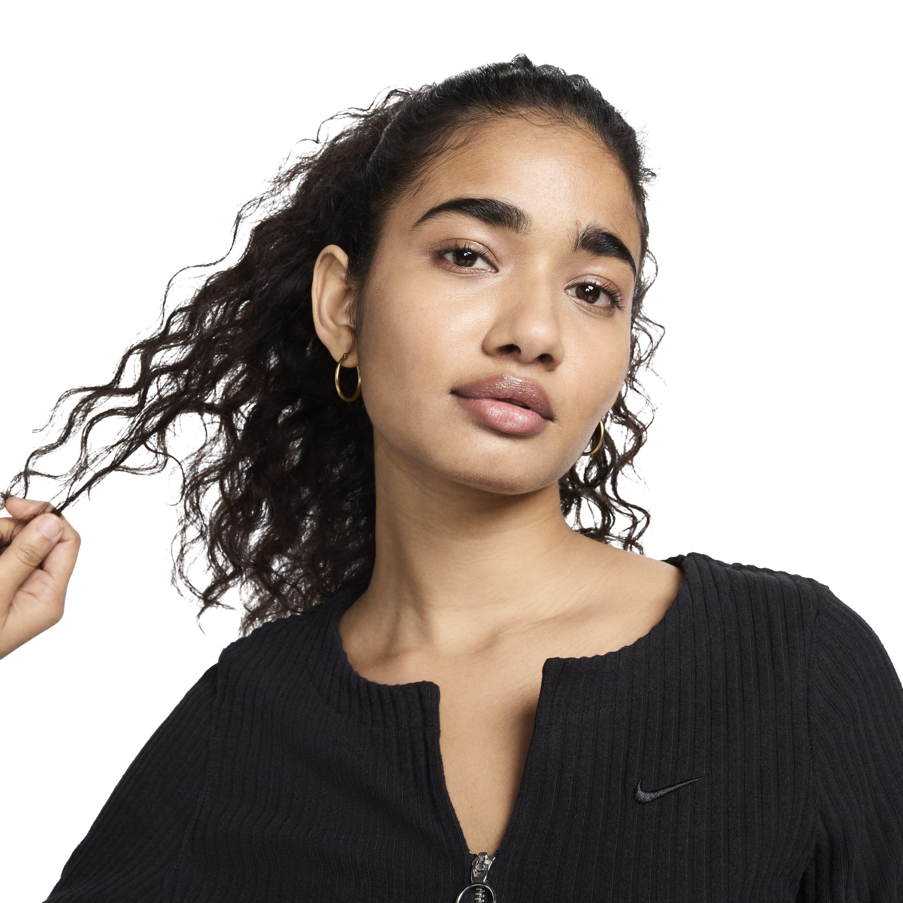 Nike Women's Sportswear Chill Rib Slim Full-Zip Cardigan - BLACK Thumbnail View 3