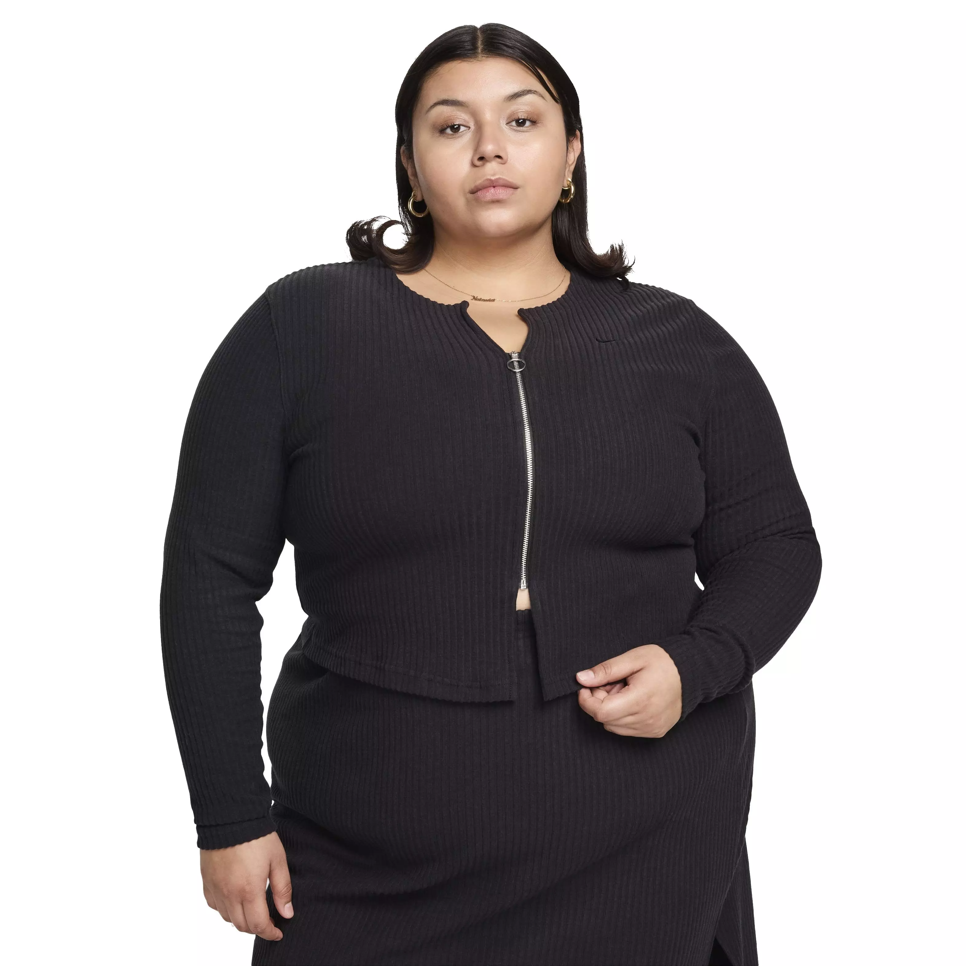 Nike Women's Sportswear Chill Rib Slim Full-Zip Cardigan - Black - BLACK