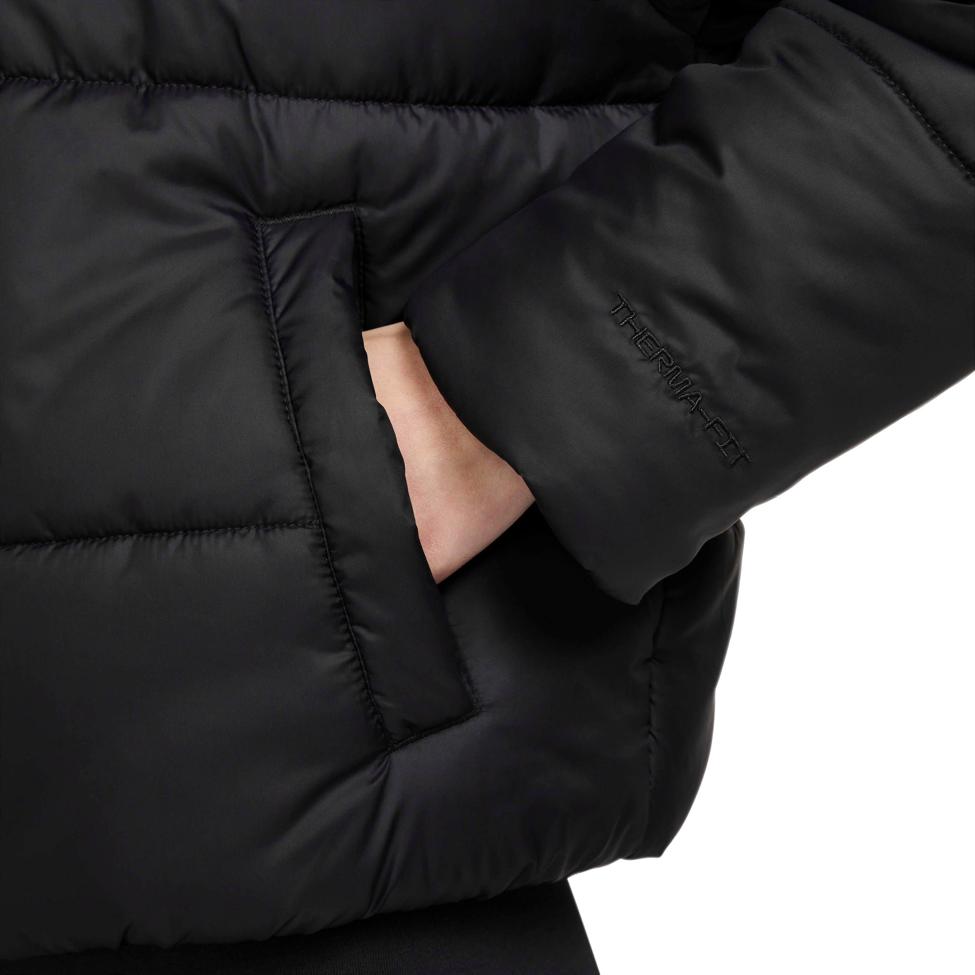 Nike Women's Sportswear Classic Puffer Therma-FIT Loose Hooded Jacket - BLACK Thumbnail View 7