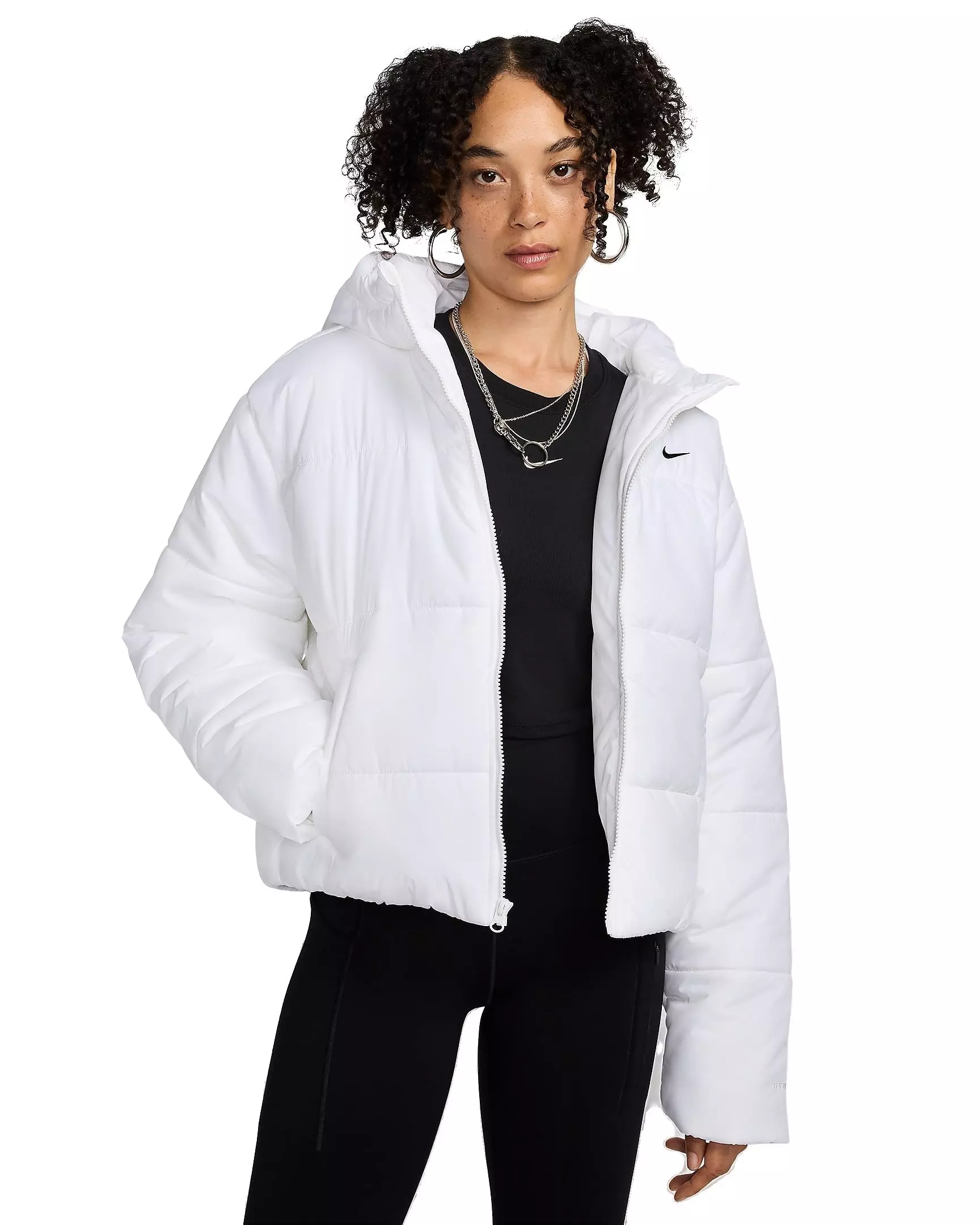 Nike Women's Sportswear Classic Puffer Therma-FIT Loose Hooded Jacket - WHITE