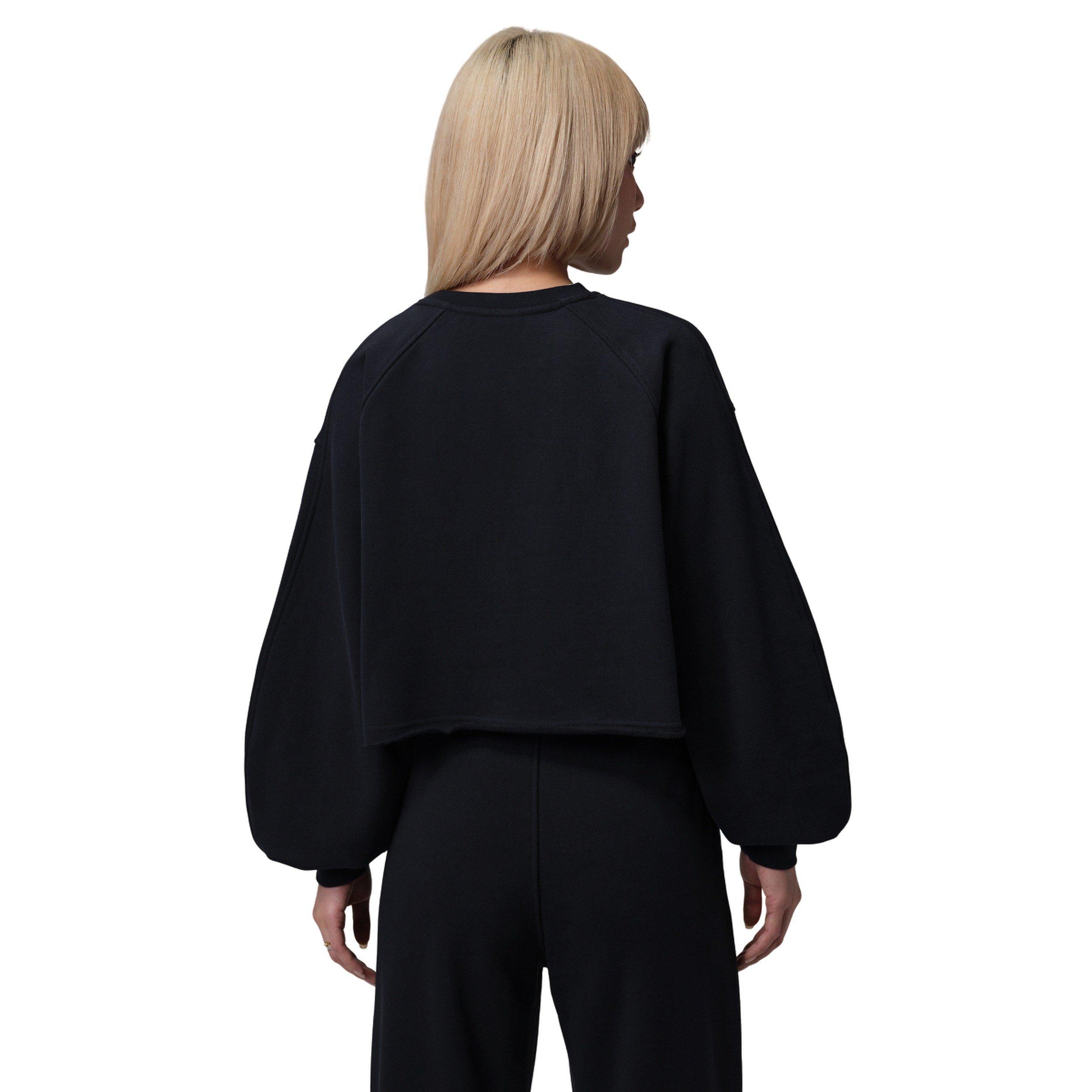 Jordan Women's Flight Fleece Mod-Crop Crew-Neck Sweatshirt - Black - BLACK Thumbnail View 2