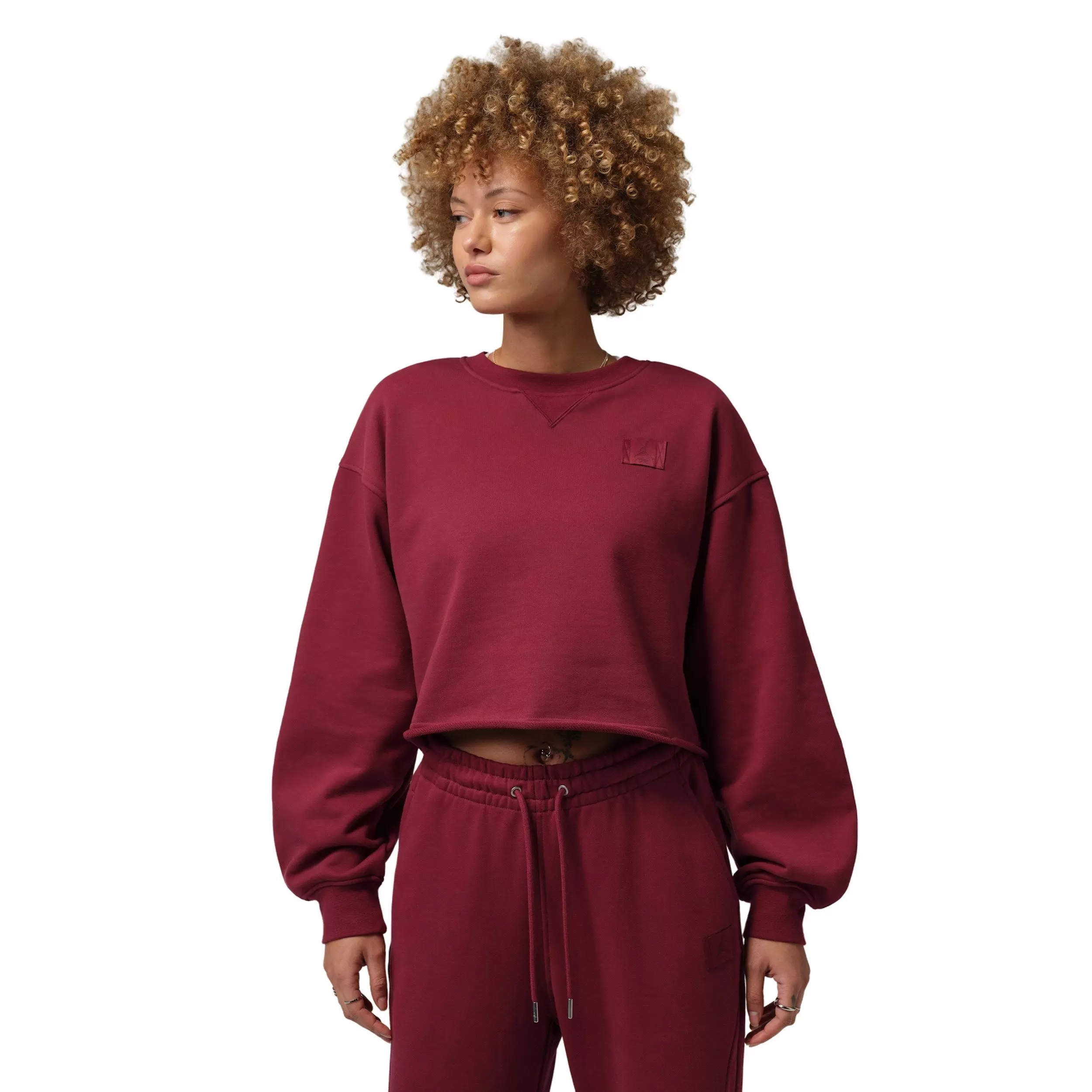 Jordan Women's Flight Fleece Mod-Crop Crew-Neck Sweatshirt -Red - RED