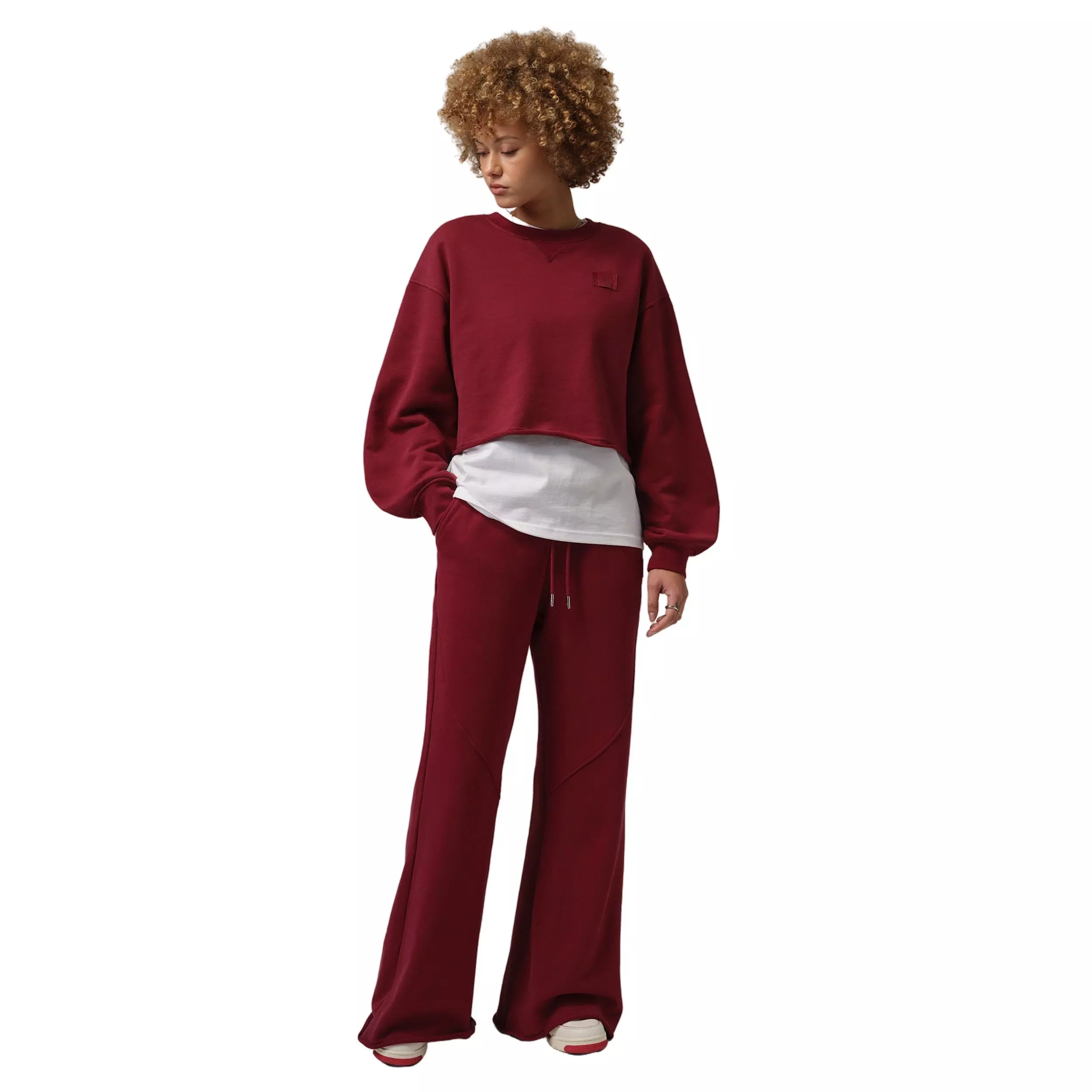 Jordan Women's Flight Fleece Mod-Crop Crew-Neck Sweatshirt - Red - RED