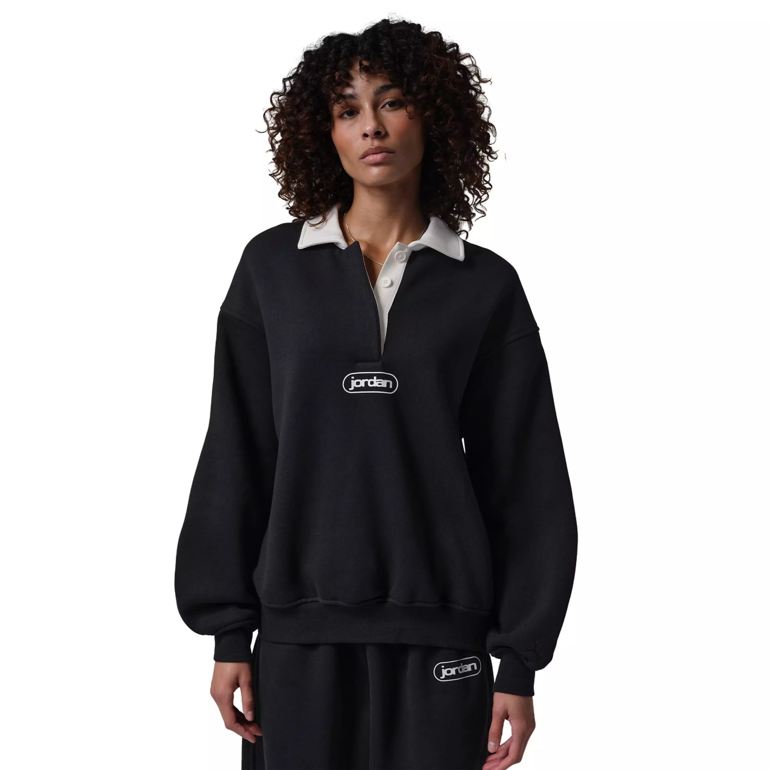 Jordan Women's Flight Fleece Rugby Top - Black - BLACK
