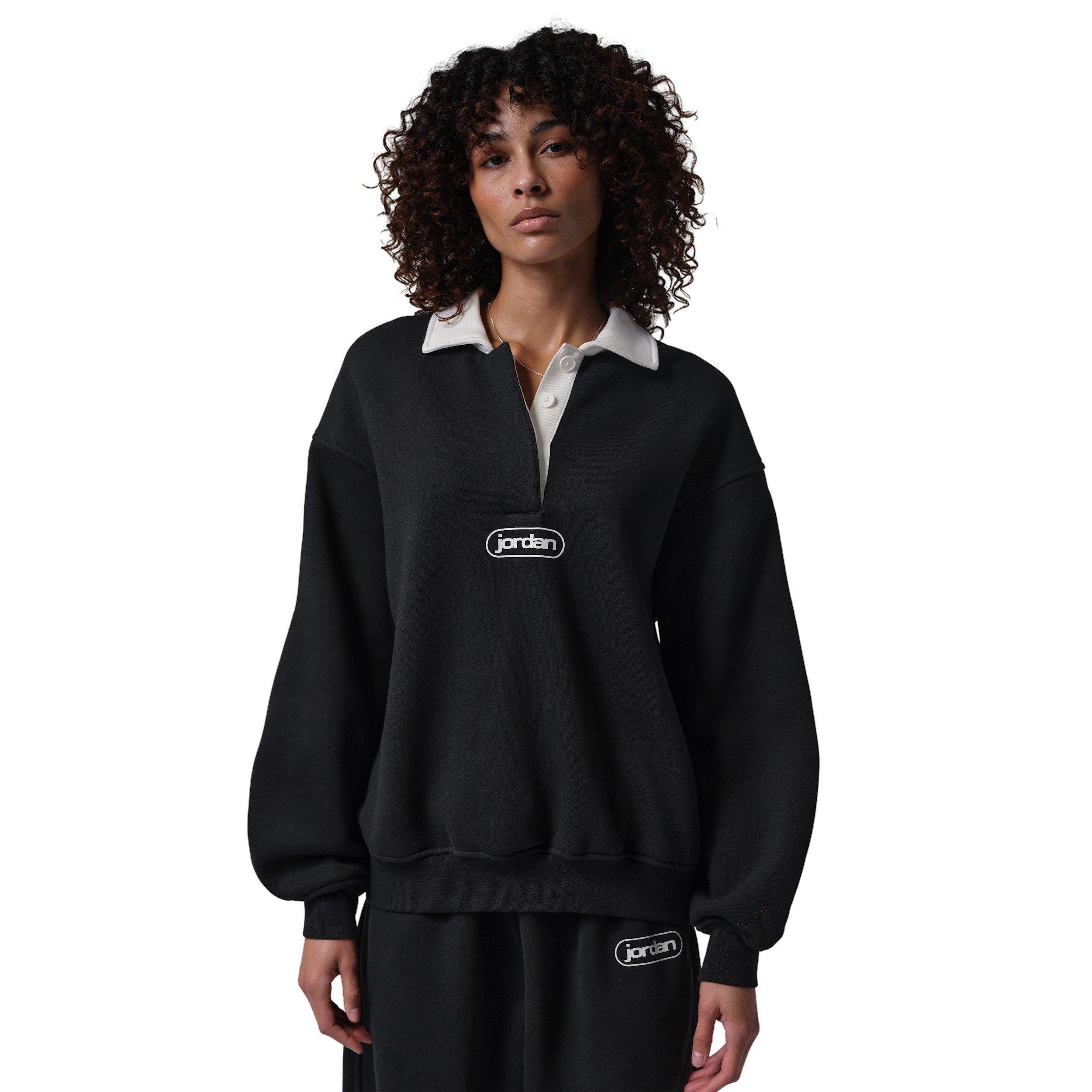 Jordan Women's Flight Fleece Rugby Top -Black - BLACK Thumbnail View 1