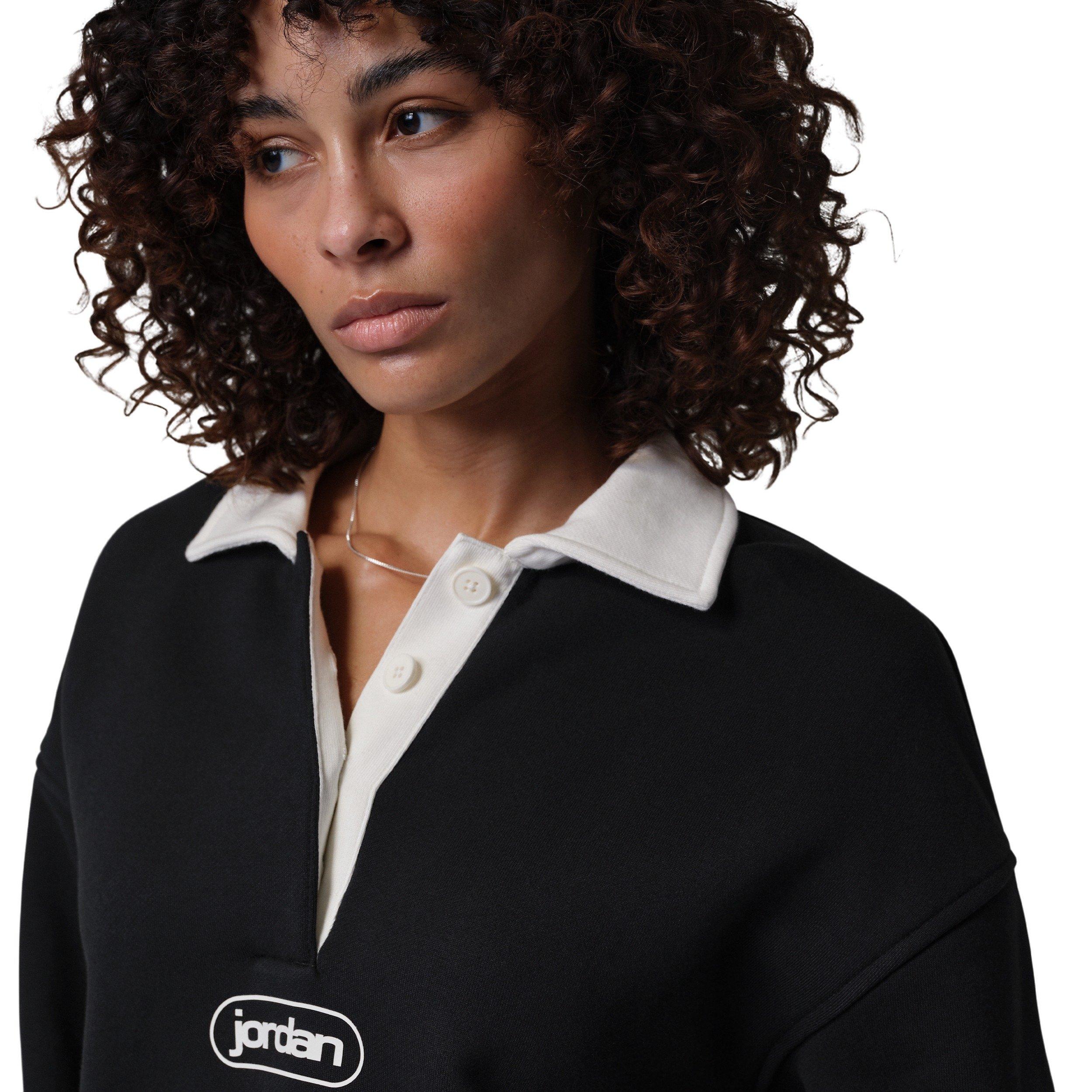 Jordan Women's Flight Fleece Rugby Top - Black - BLACK Thumbnail View 3