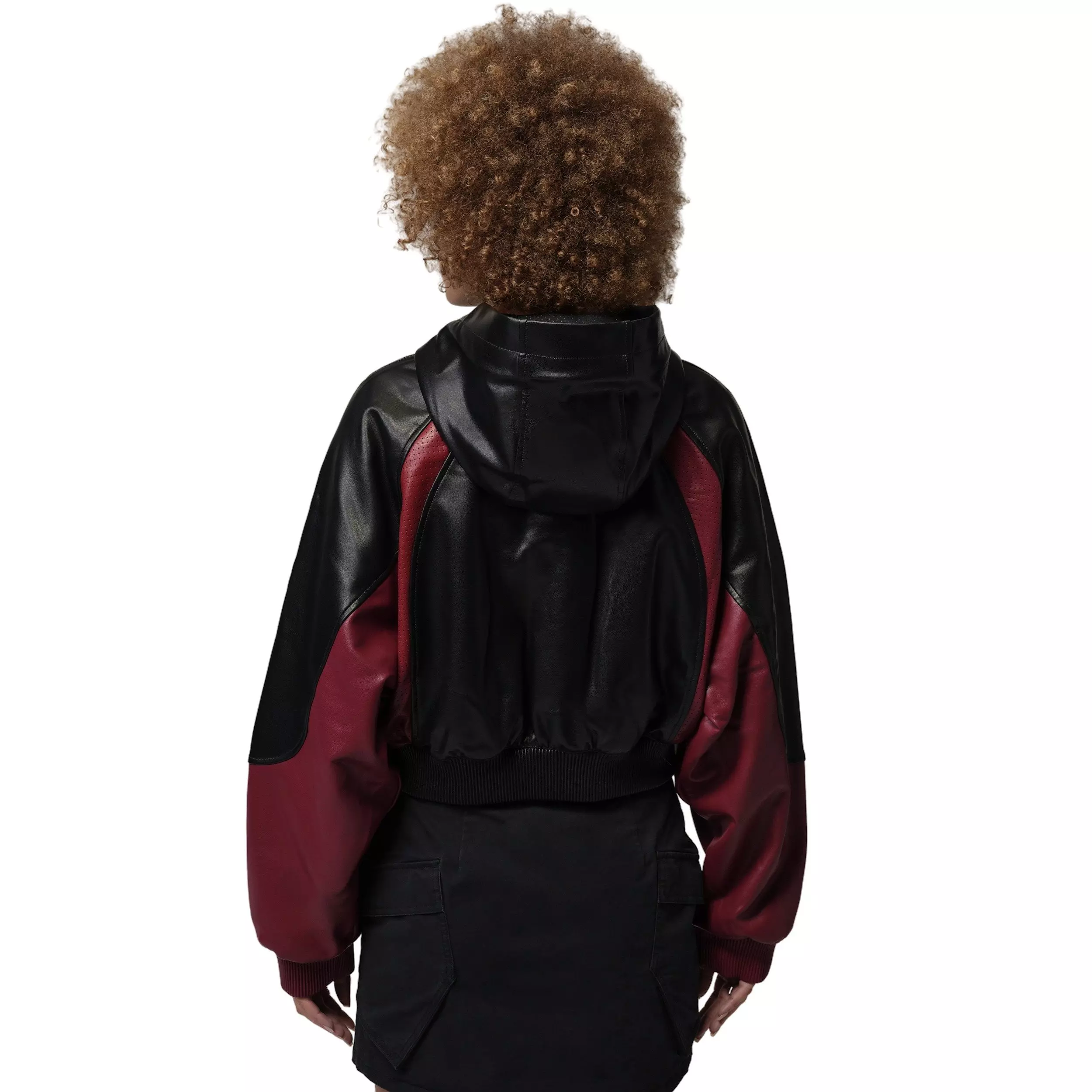 Jordan Women's Flight Crop Faux Leather Jacket - Black/Red - BLACK/RED