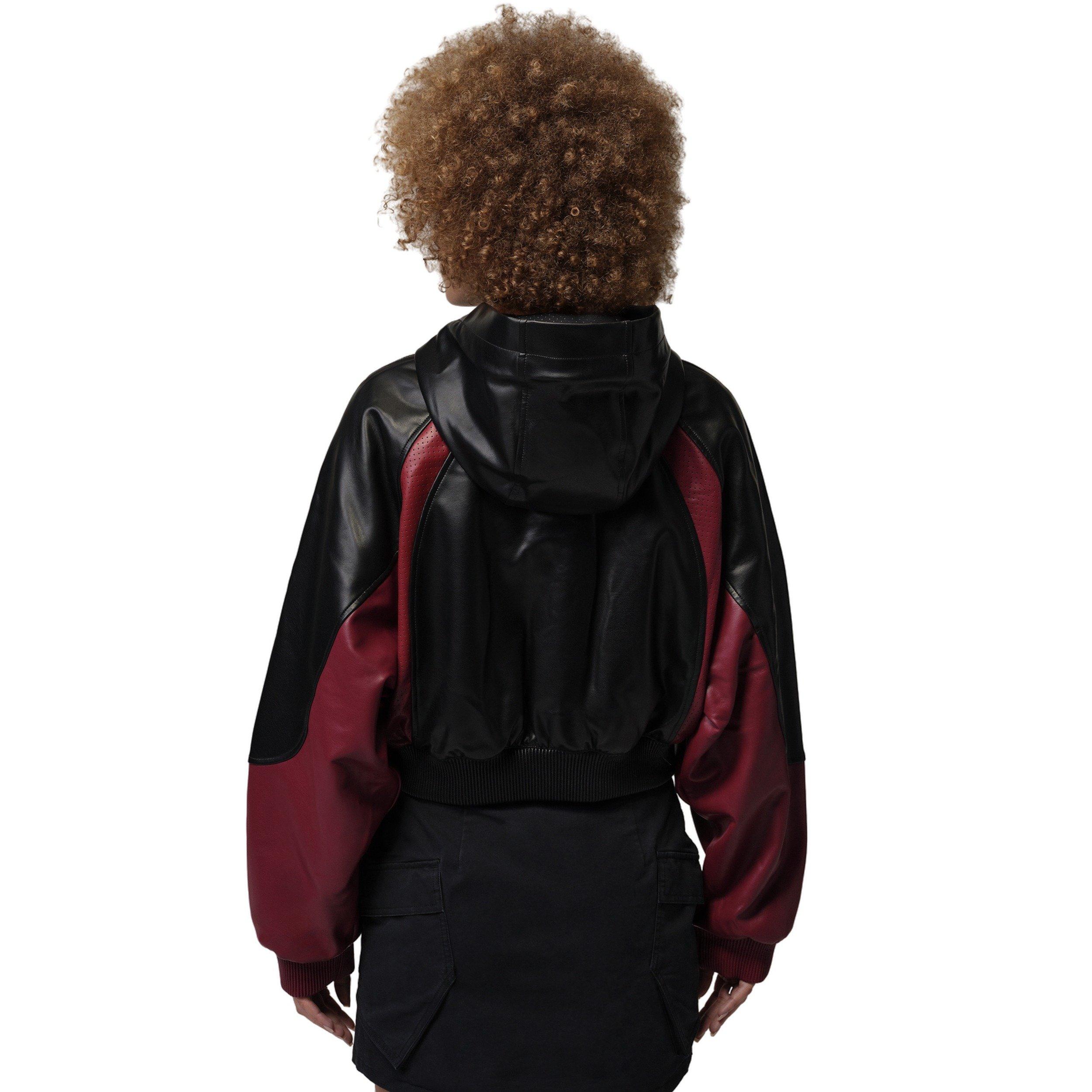 Jordan Women's Flight Crop Faux Leather Jacket -Black/Red - BLACK/RED Thumbnail View 2