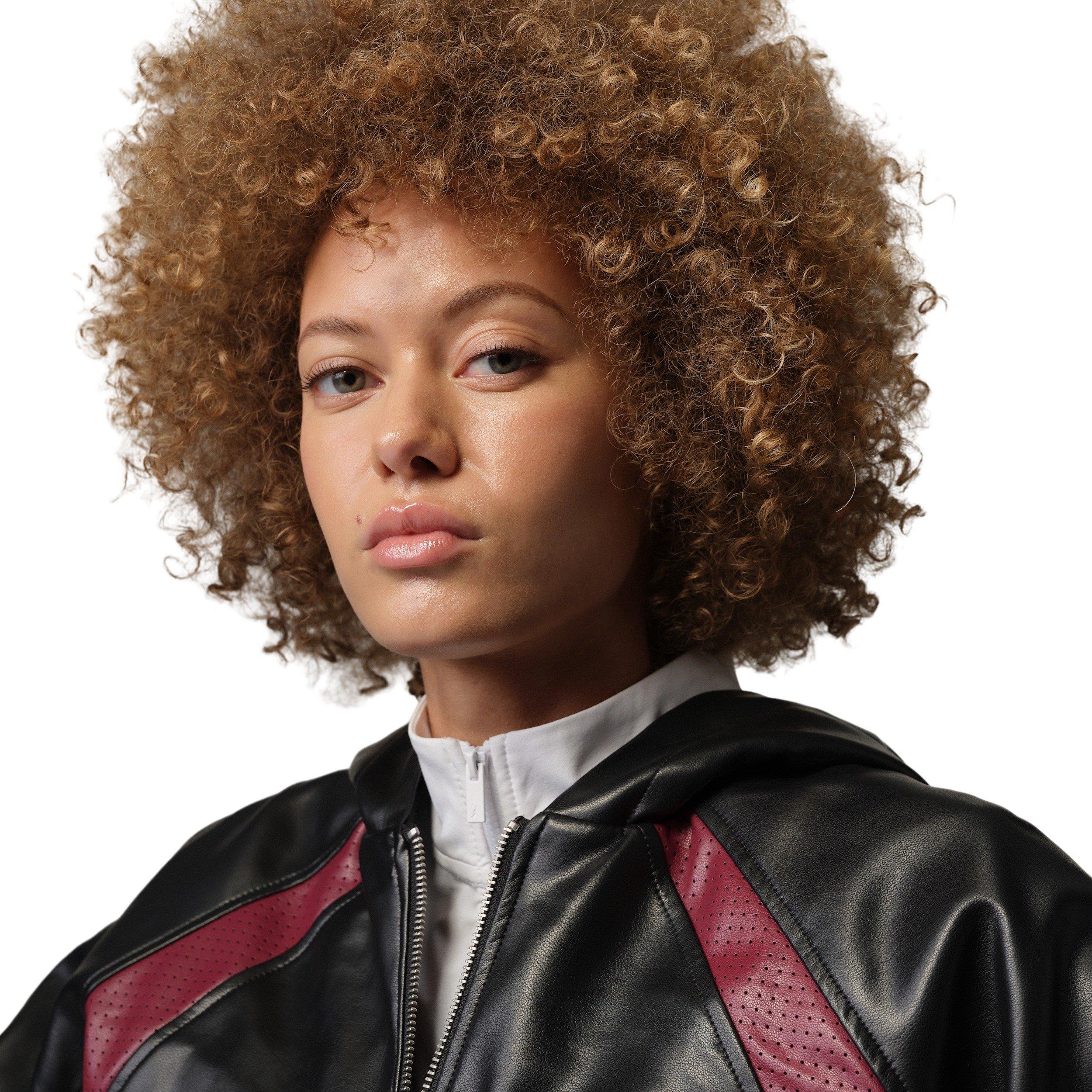 Jordan Women's Flight Crop Faux Leather Jacket -Black/Red - BLACK/RED Thumbnail View 3